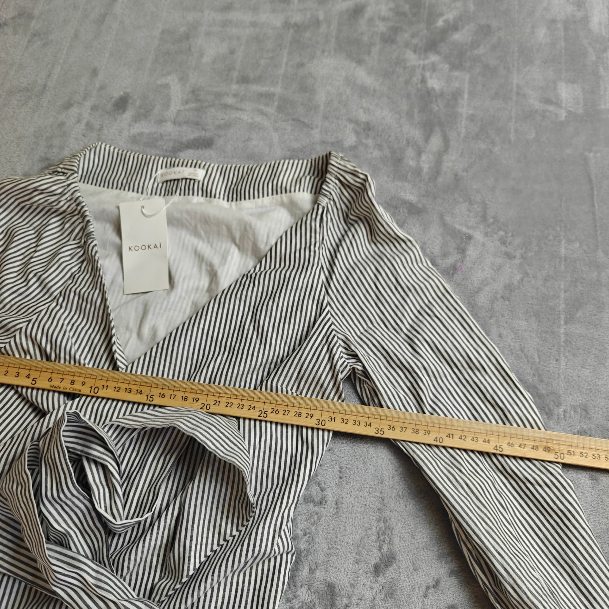Kookai Striped Wrap Blouse Women's Size 34 Black White Long Sleeve Tie Top — photo 3 of 6