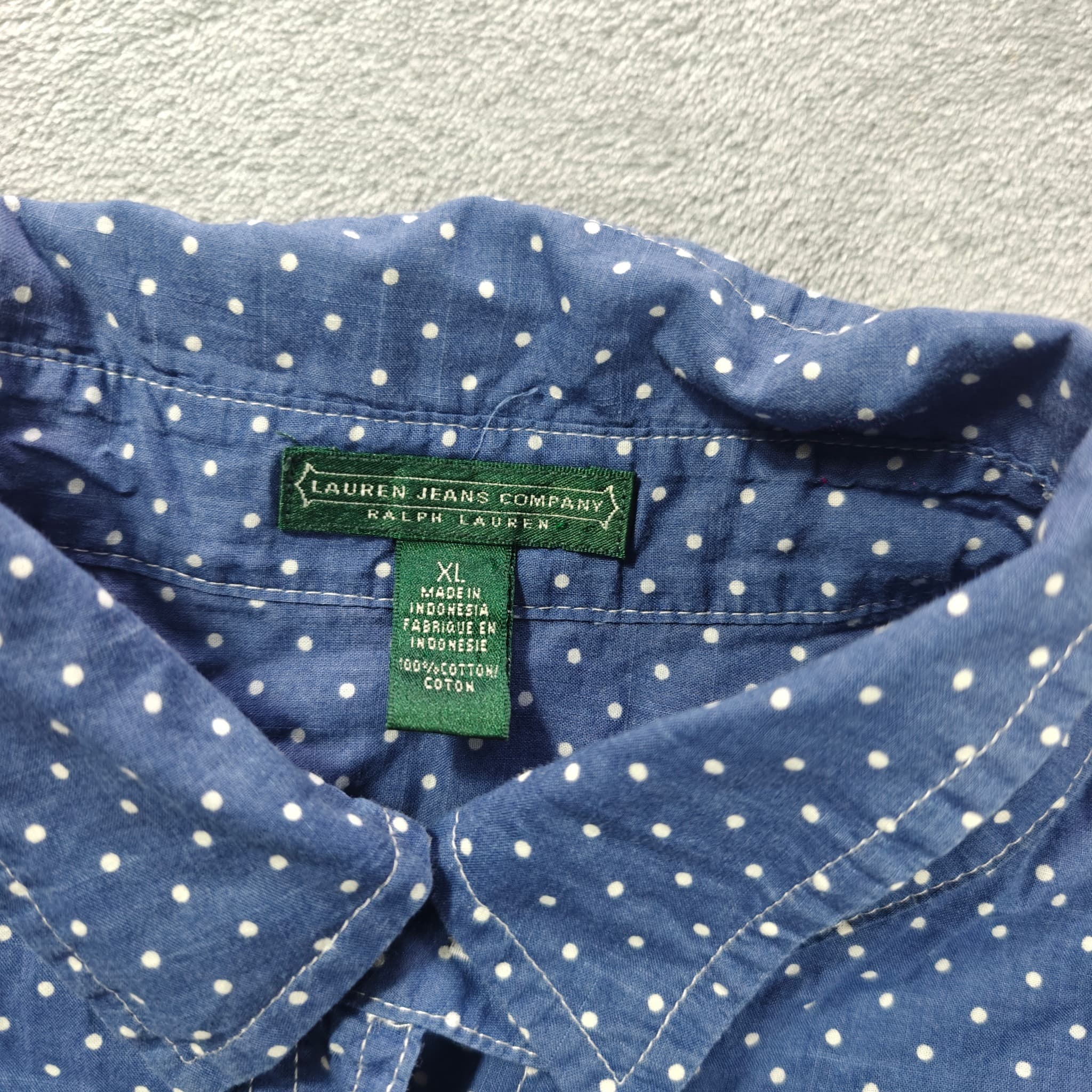 LAUREN JEANS COMPANY RALPH LAUREN Polka Dot Denim Button-Down Shirt XL — photo 2 of 6