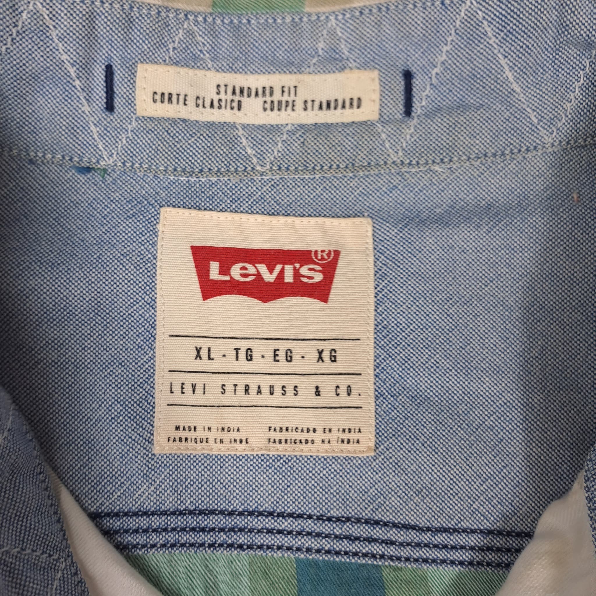 Levi's Men's Short Sleeve Plaid Button Down Shirt Green Blue XL — photo 2 of 8
