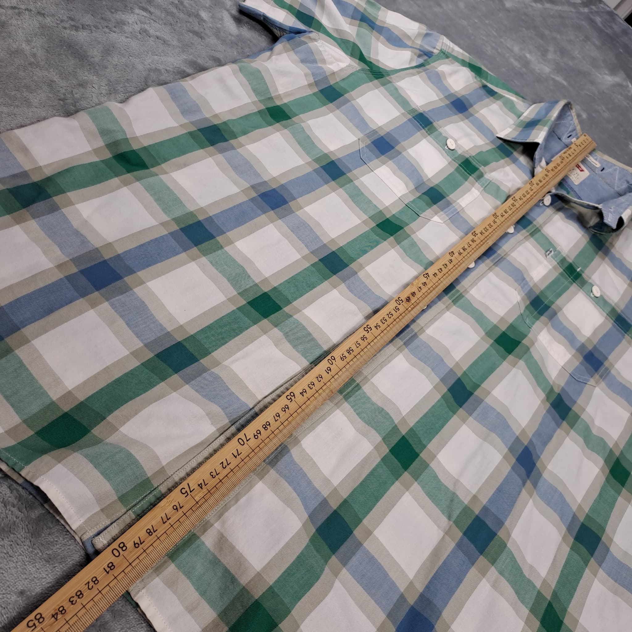 Levi's Men's Short Sleeve Plaid Button Down Shirt Green Blue XL — photo 8 of 8