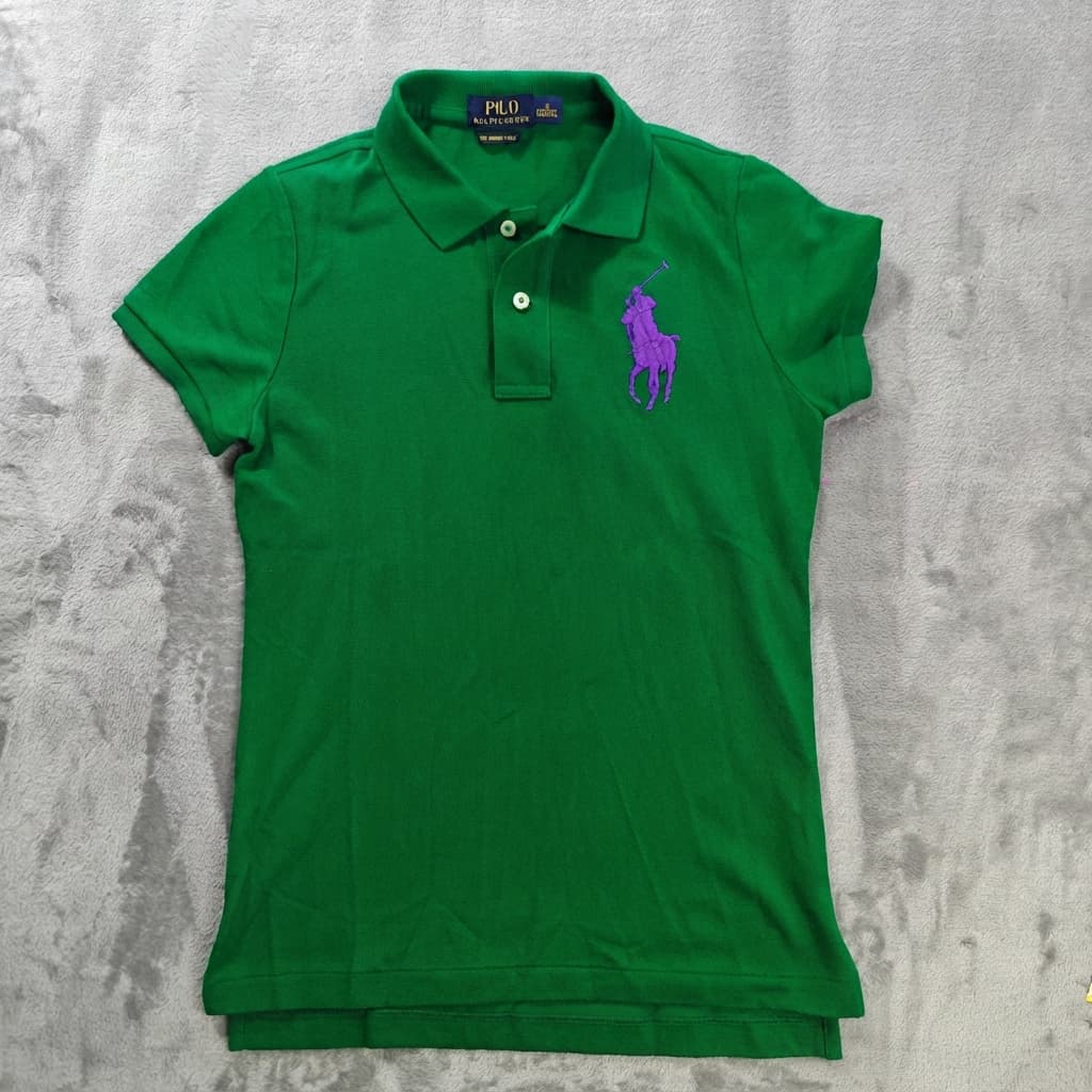 Polo Ralph Lauren Women's The Skinny Polo Shirt Green Purple Logo Size S — photo 1 of 6