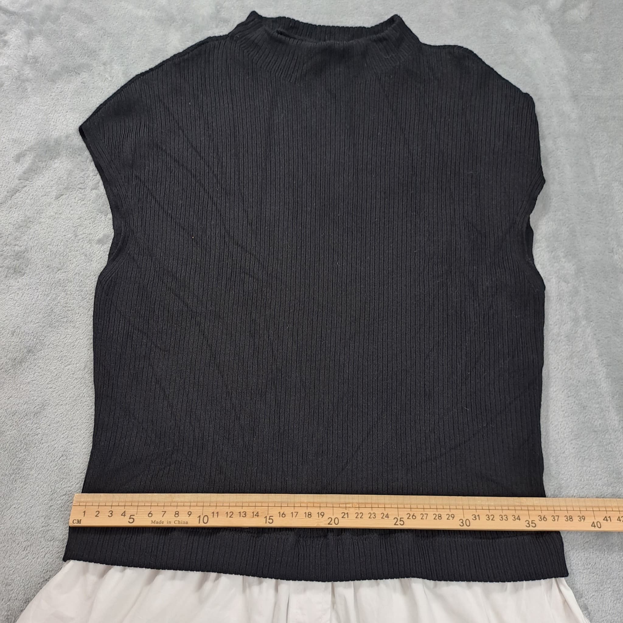 Portmans Women's Mock Neck Ribbed Knit Layered Shirt Dress Black White Size M — photo 6 of 7