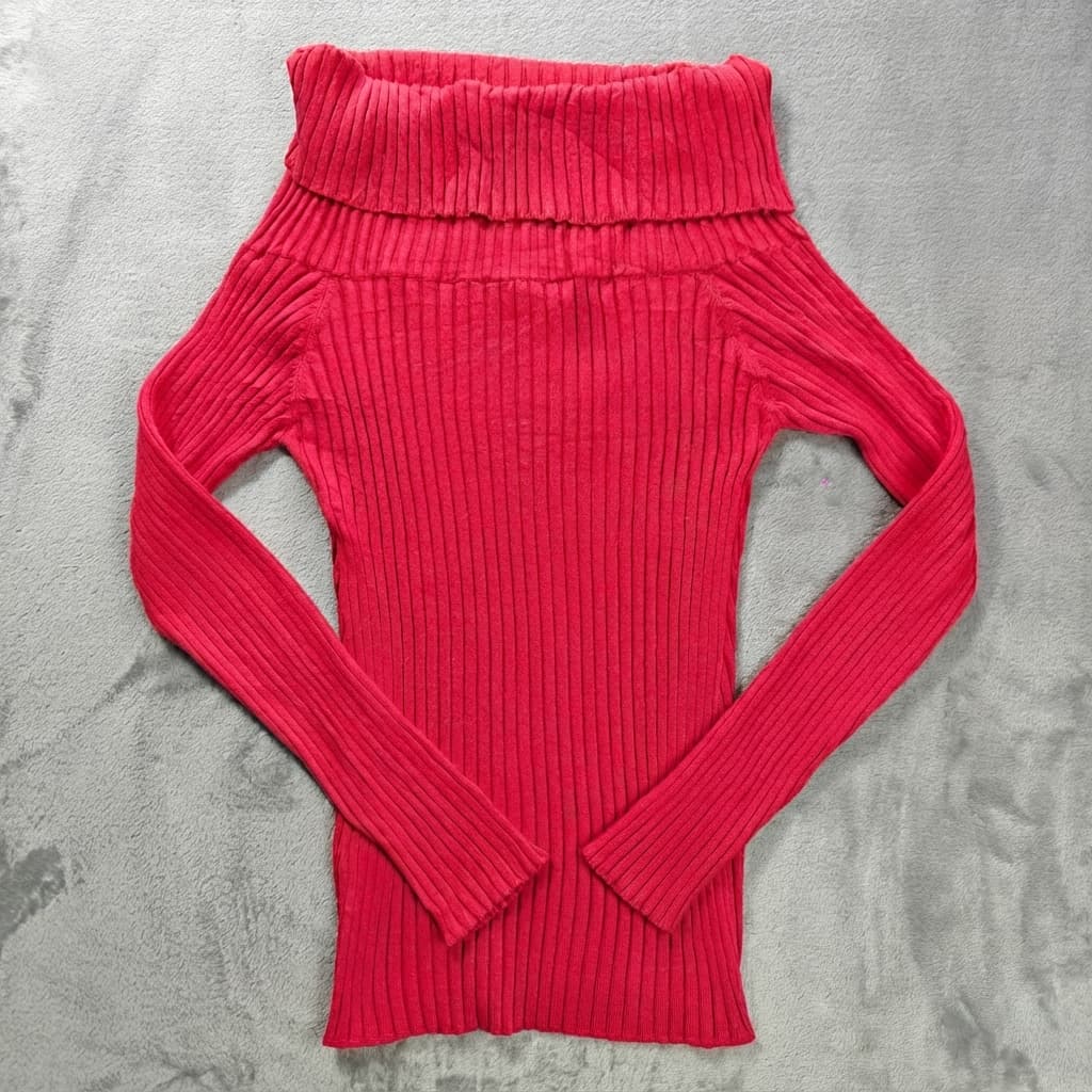 Portmans Women's Red Ribbed Off-the-Shoulder Cowl Neck Sweater — photo 1 of 6