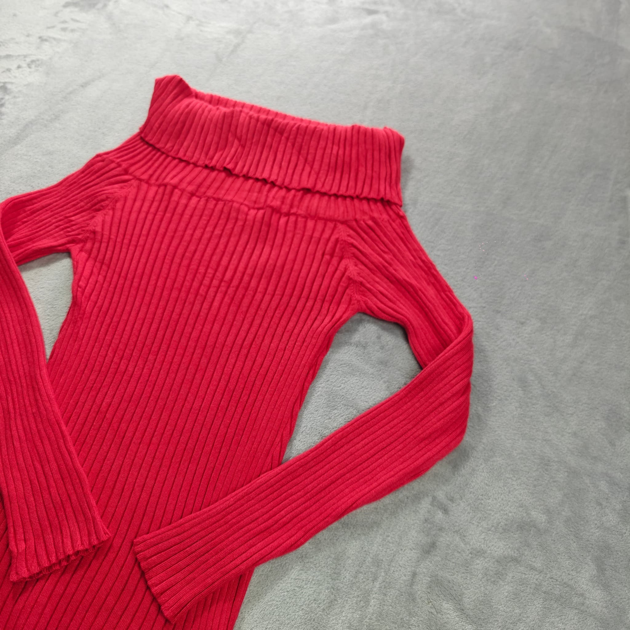 Portmans Women's Red Ribbed Off-the-Shoulder Cowl Neck Sweater — photo 2 of 6