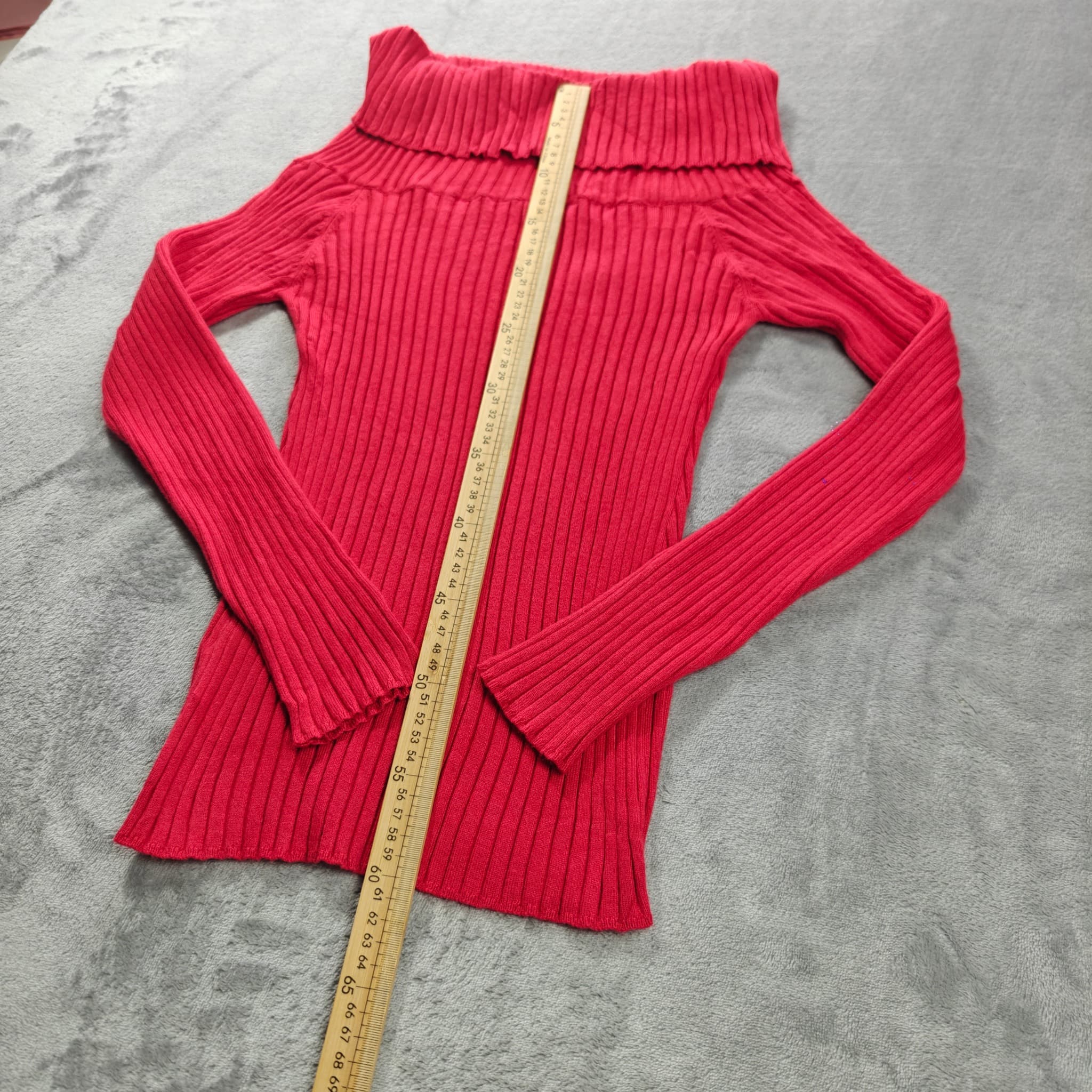 Portmans Women's Red Ribbed Off-the-Shoulder Cowl Neck Sweater — photo 3 of 6