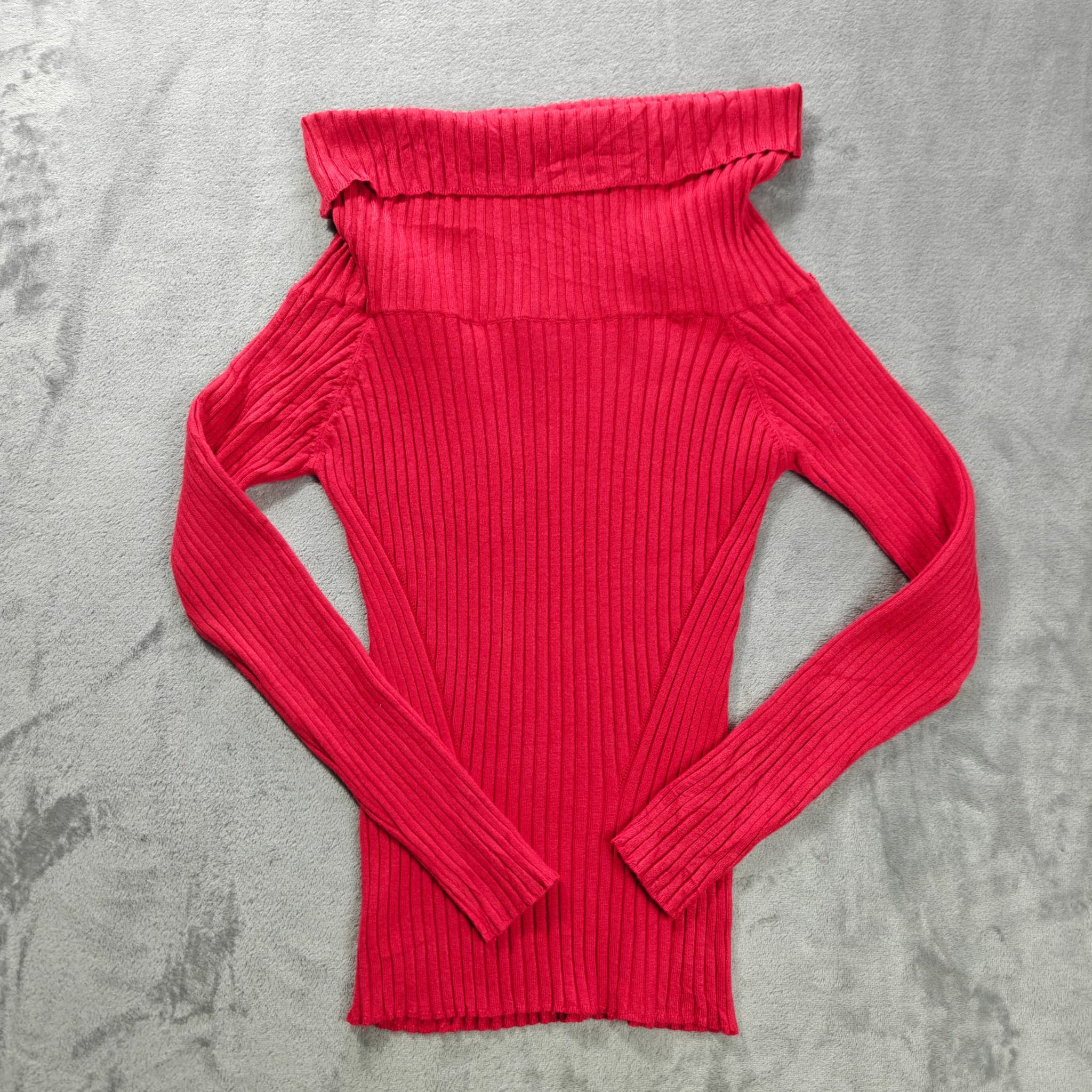 Portmans Women's Red Ribbed Off-the-Shoulder Cowl Neck Sweater — photo 6 of 6