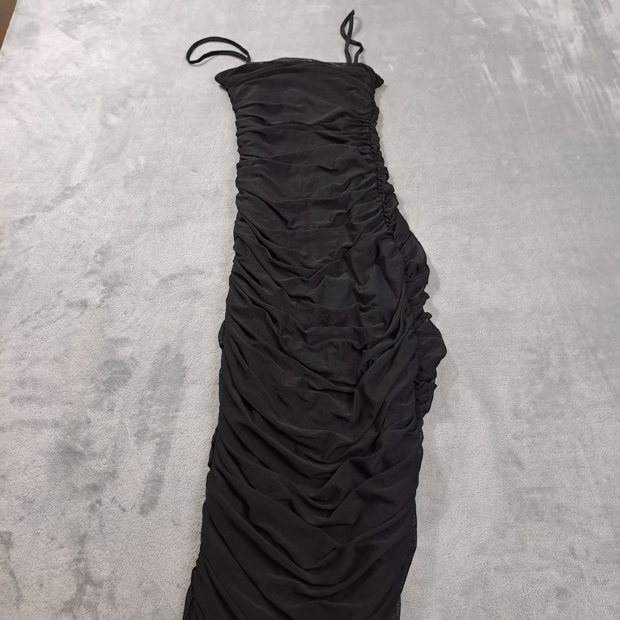 PrettyLittleThing Black Ruched Mesh Midaxi Dress Size 6 — photo 2 of 5