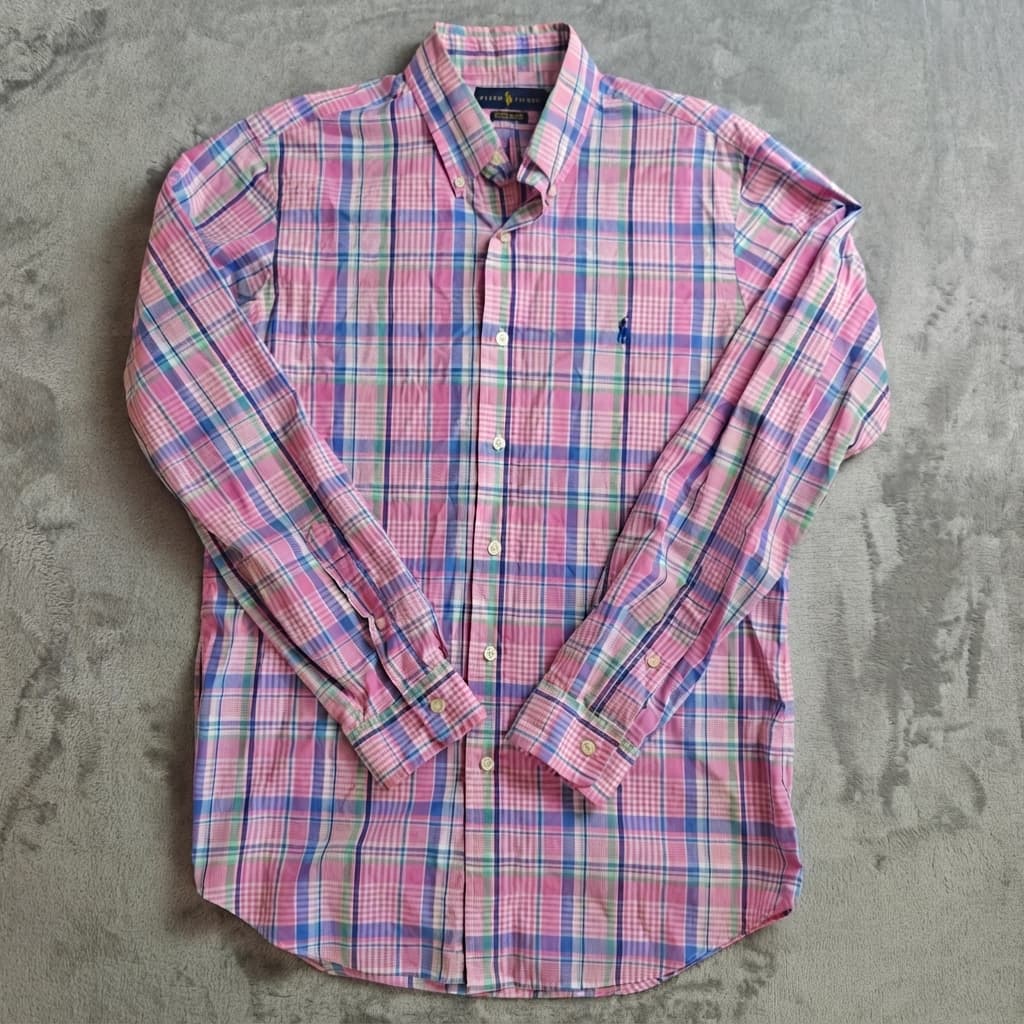 Ralph Lauren Men's Custom Fit Plaid Button-Down Shirt Pink Size M — photo 1 of 7