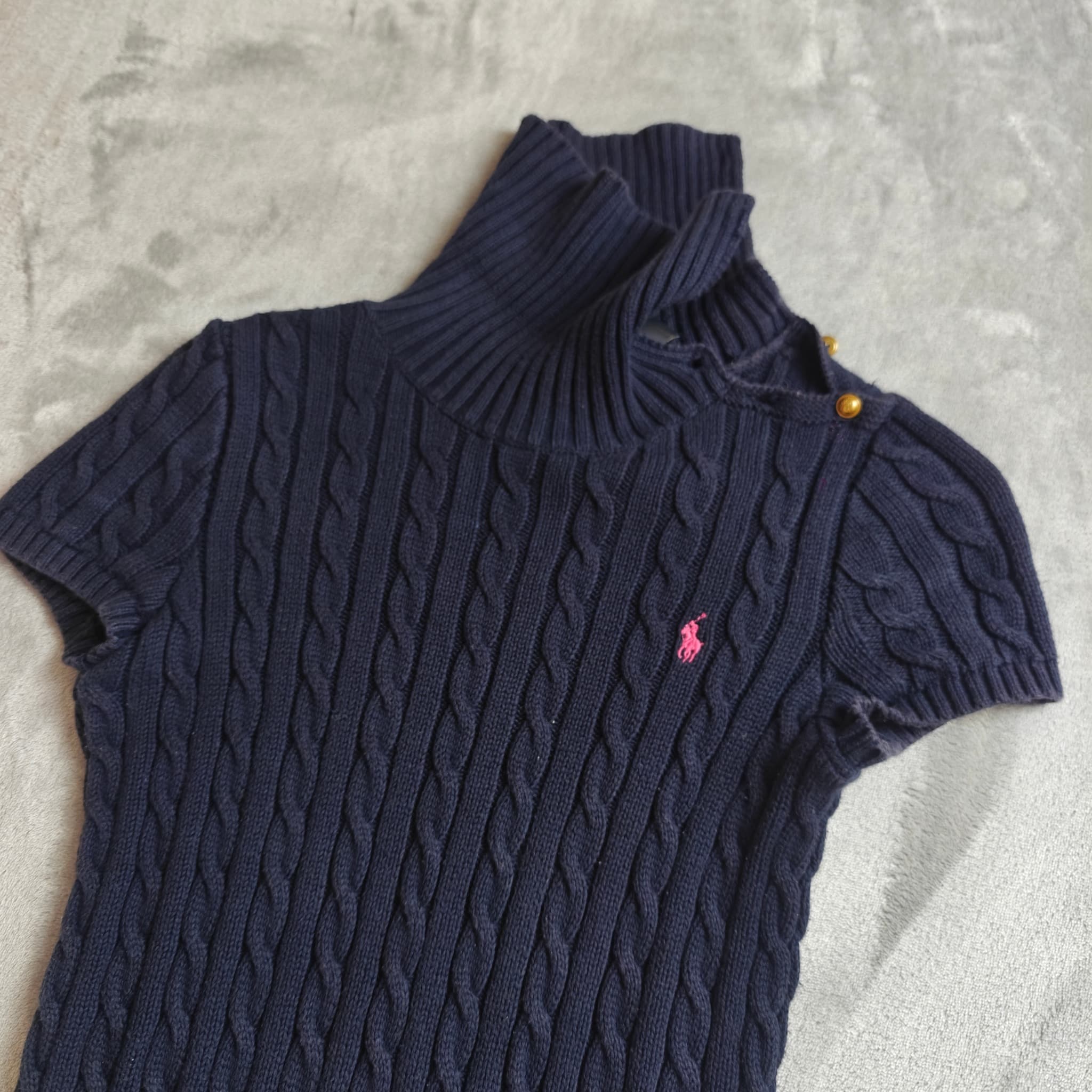 Ralph Lauren Women's Size 12 Navy Cable-Knit Short Sleeve Turtleneck Sweater — photo 1 of 9