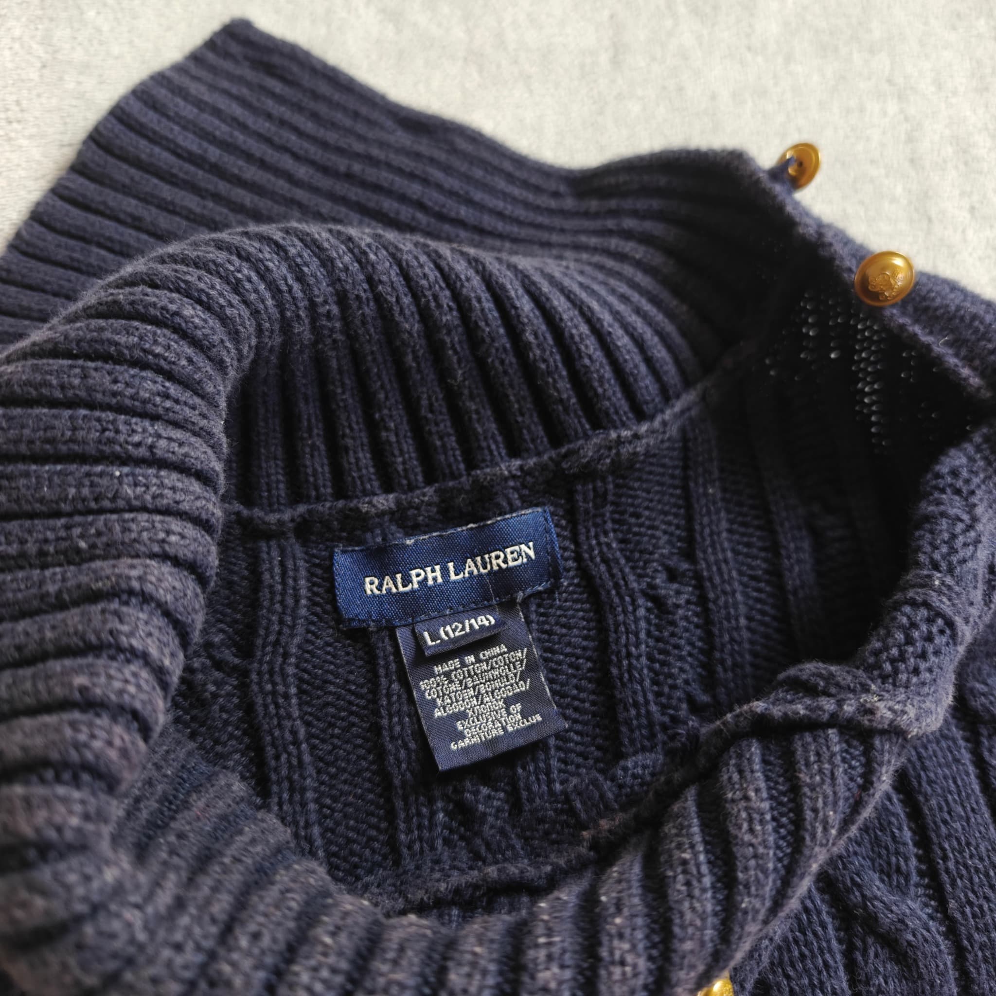 Ralph Lauren Women's Size 12 Navy Cable-Knit Short Sleeve Turtleneck Sweater — photo 3 of 9