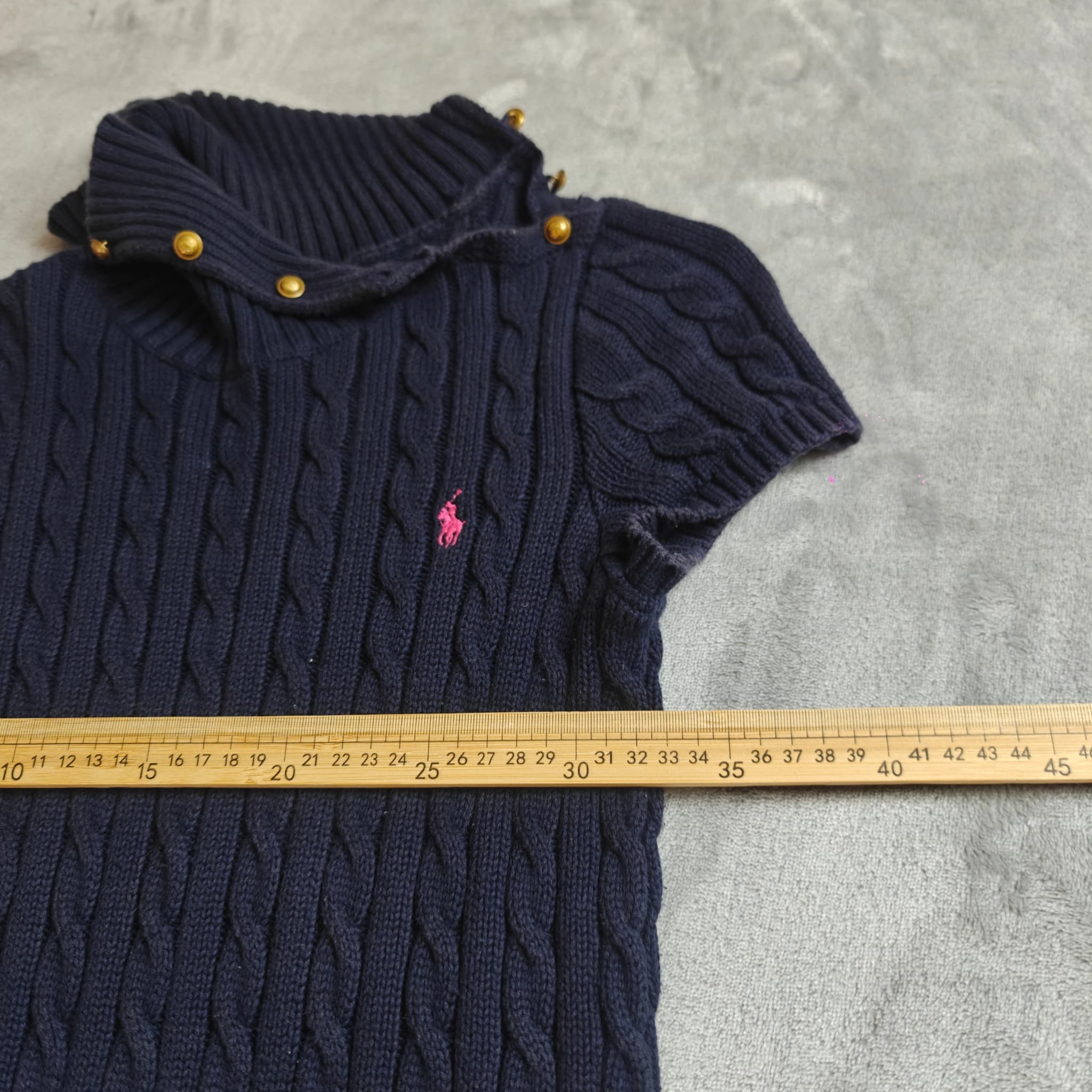 Ralph Lauren Women's Size 12 Navy Cable-Knit Short Sleeve Turtleneck Sweater — photo 8 of 9