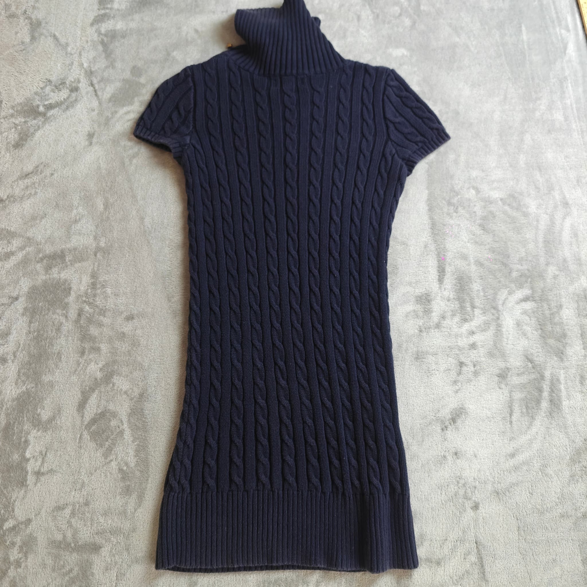 Ralph Lauren Women's Size 12 Navy Cable-Knit Short Sleeve Turtleneck Sweater — photo 9 of 9