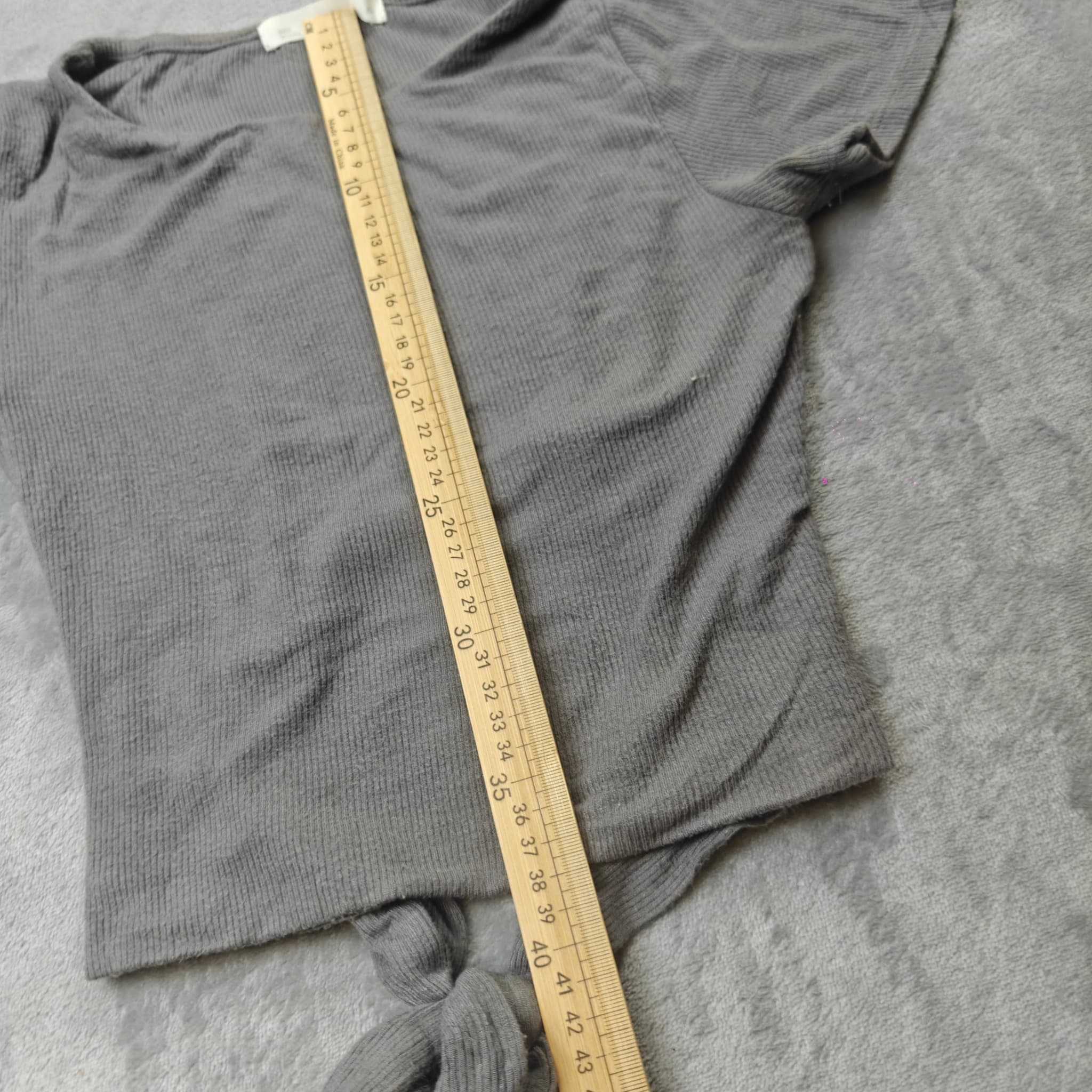 Ribbed Tie-Front Short Sleeve Crop Top Woman's Grey — photo 4 of 6