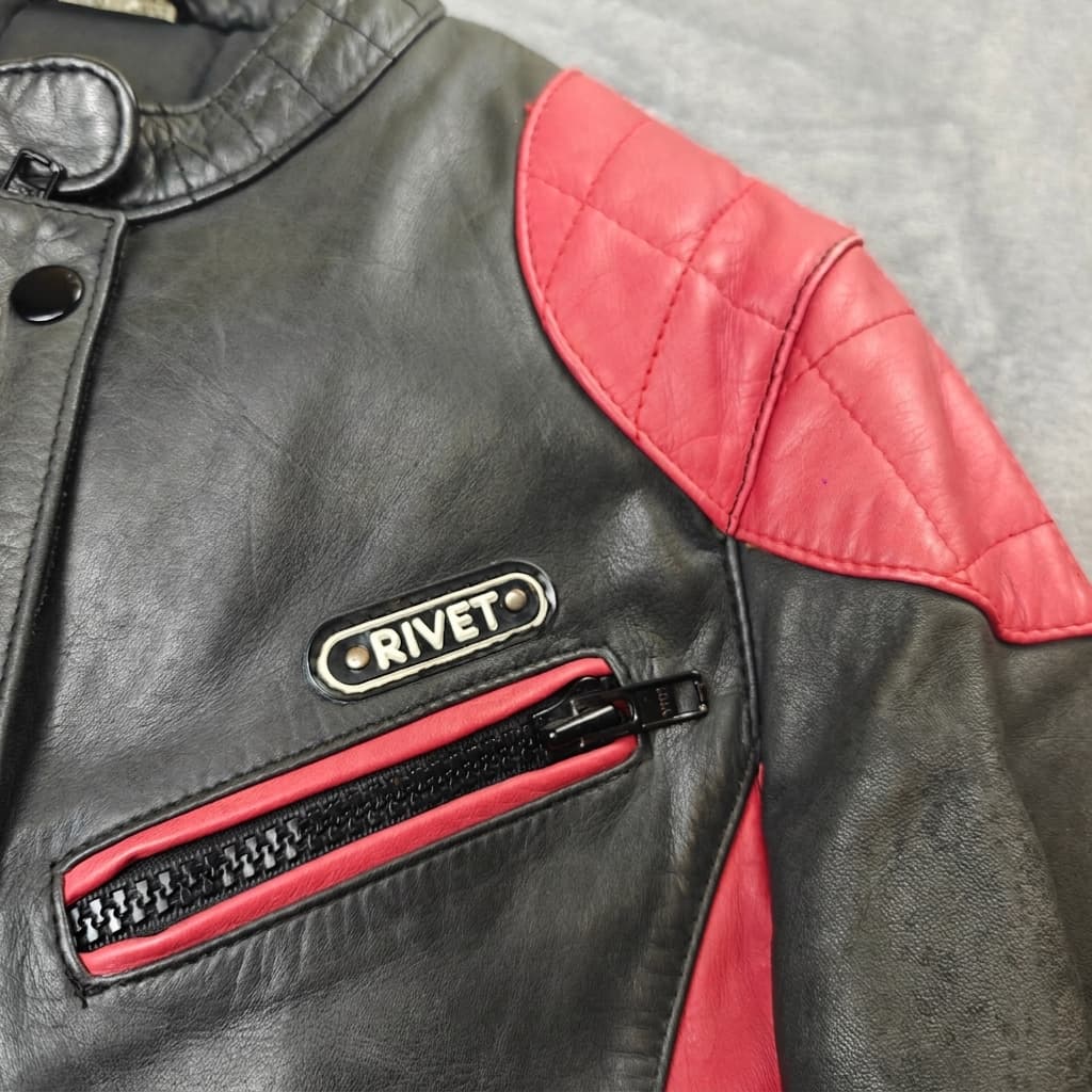 Rivet Leather Motorcycle Jacket Woman's Size 14 Black Red Riding — photo 2 of 8