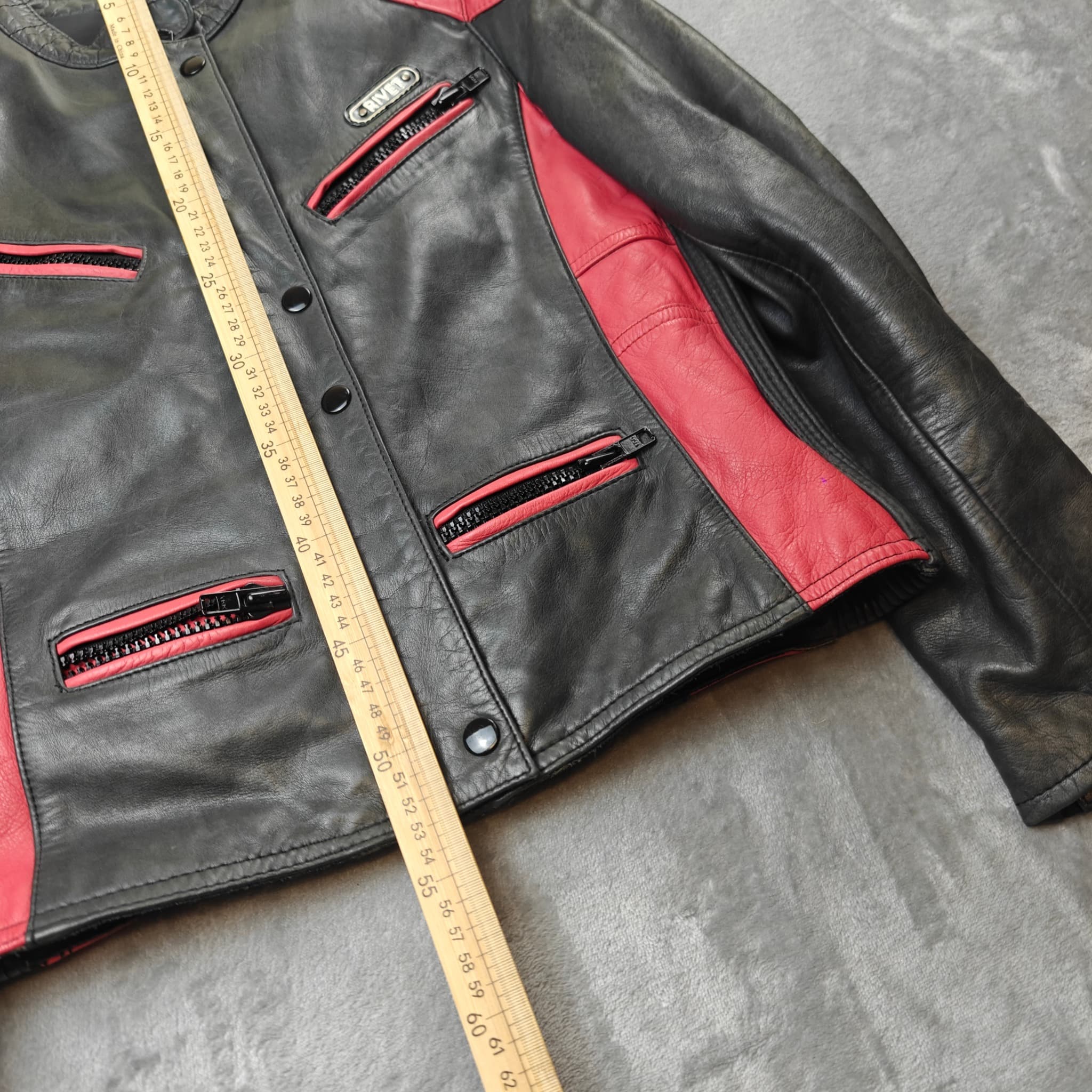 Rivet Leather Motorcycle Jacket Woman's Size 14 Black Red Riding — photo 4 of 8