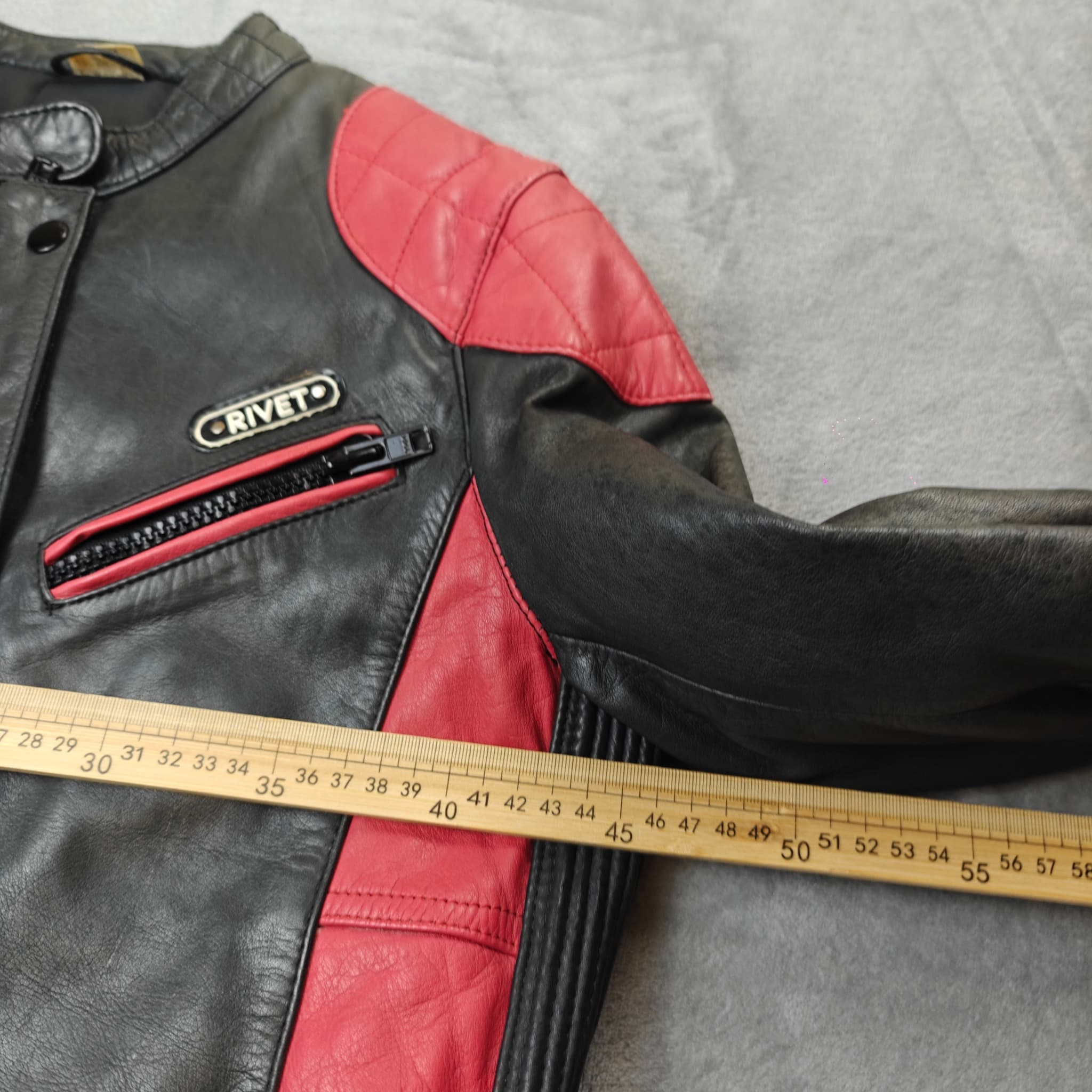 Rivet Leather Motorcycle Jacket Woman's Size 14 Black Red Riding — photo 5 of 8