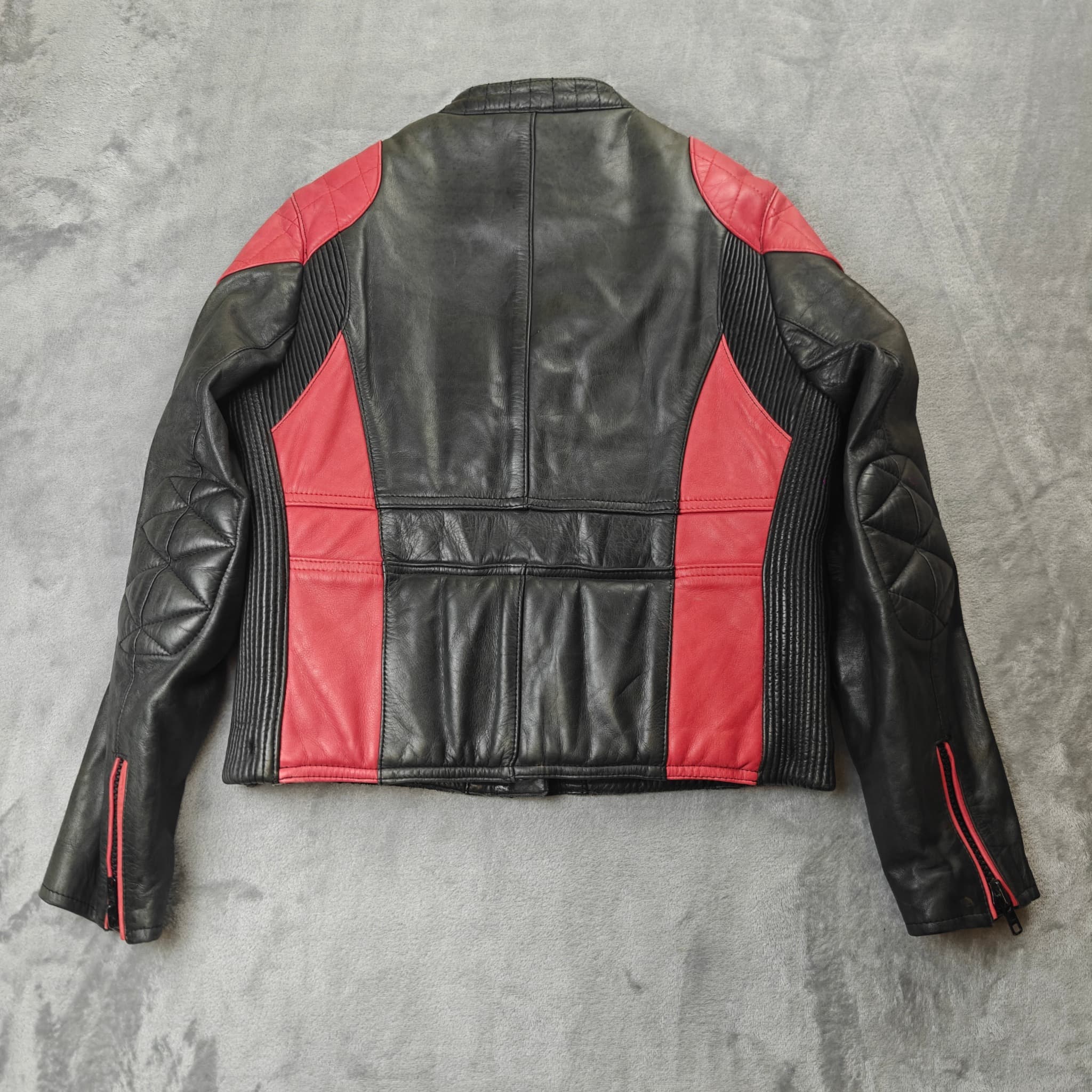 Rivet Leather Motorcycle Jacket Woman's Size 14 Black Red Riding — photo 7 of 8