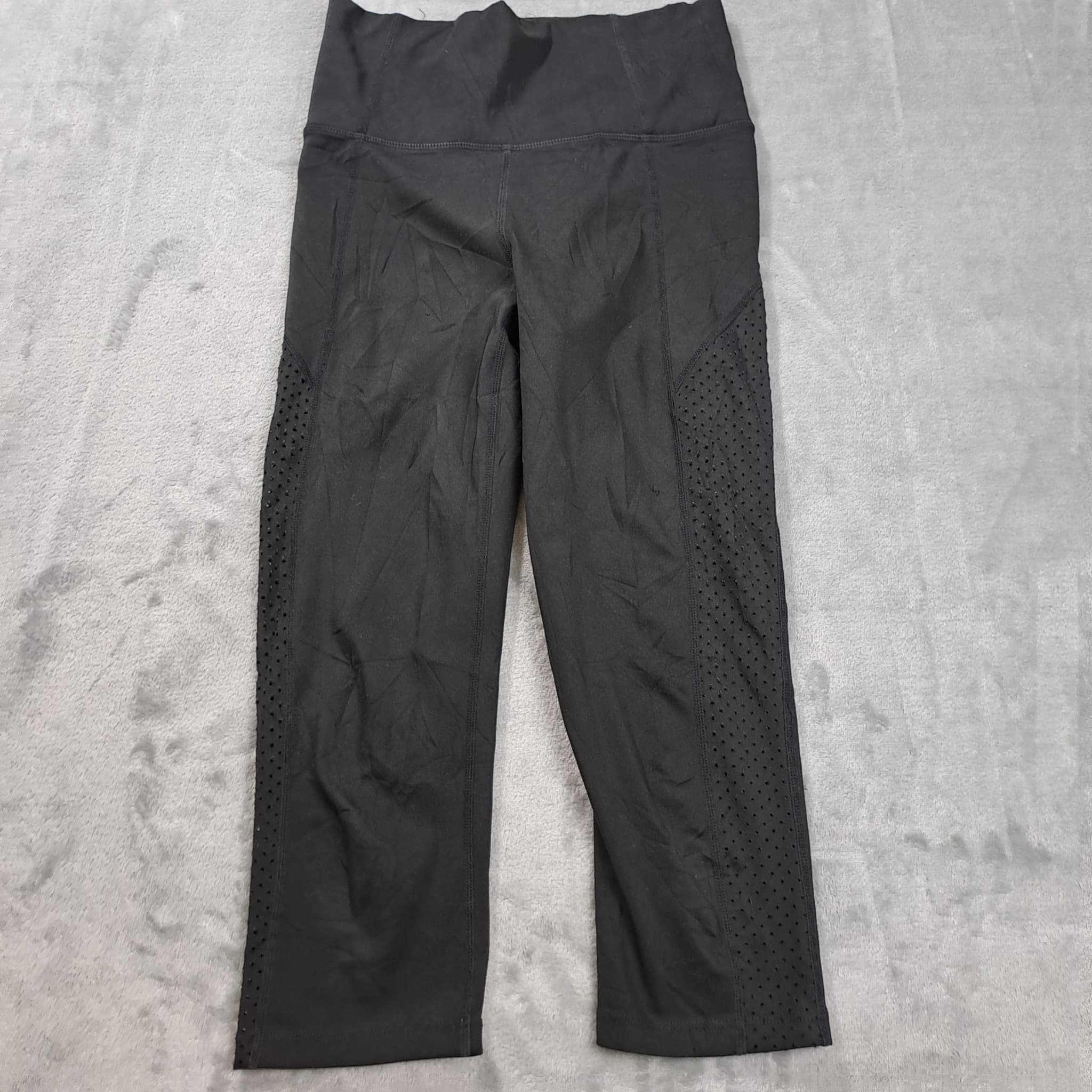 ROCK WEAR Women's Black High-Rise Crop Leggings With Laser-Cut Side Panels Size 8 — photo 1 of 5