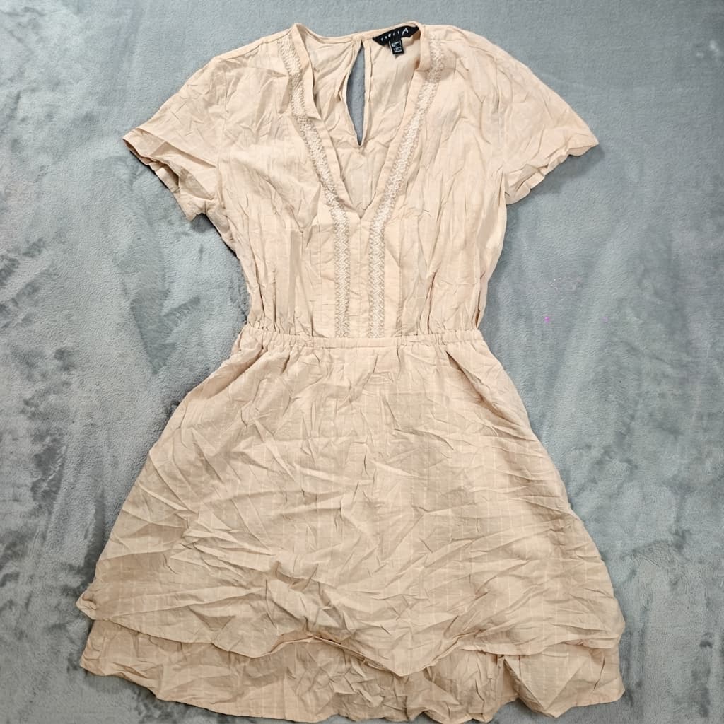 Rusty Women's Beige Textured Mini Dress With Lace Trim Size 8 — photo 1 of 7