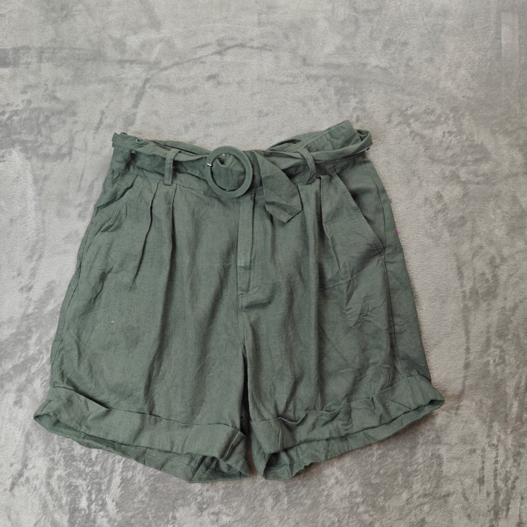 SABA Women's Linen Blend Belted Shorts - Olive Green Size 8 — photo 1 of 7