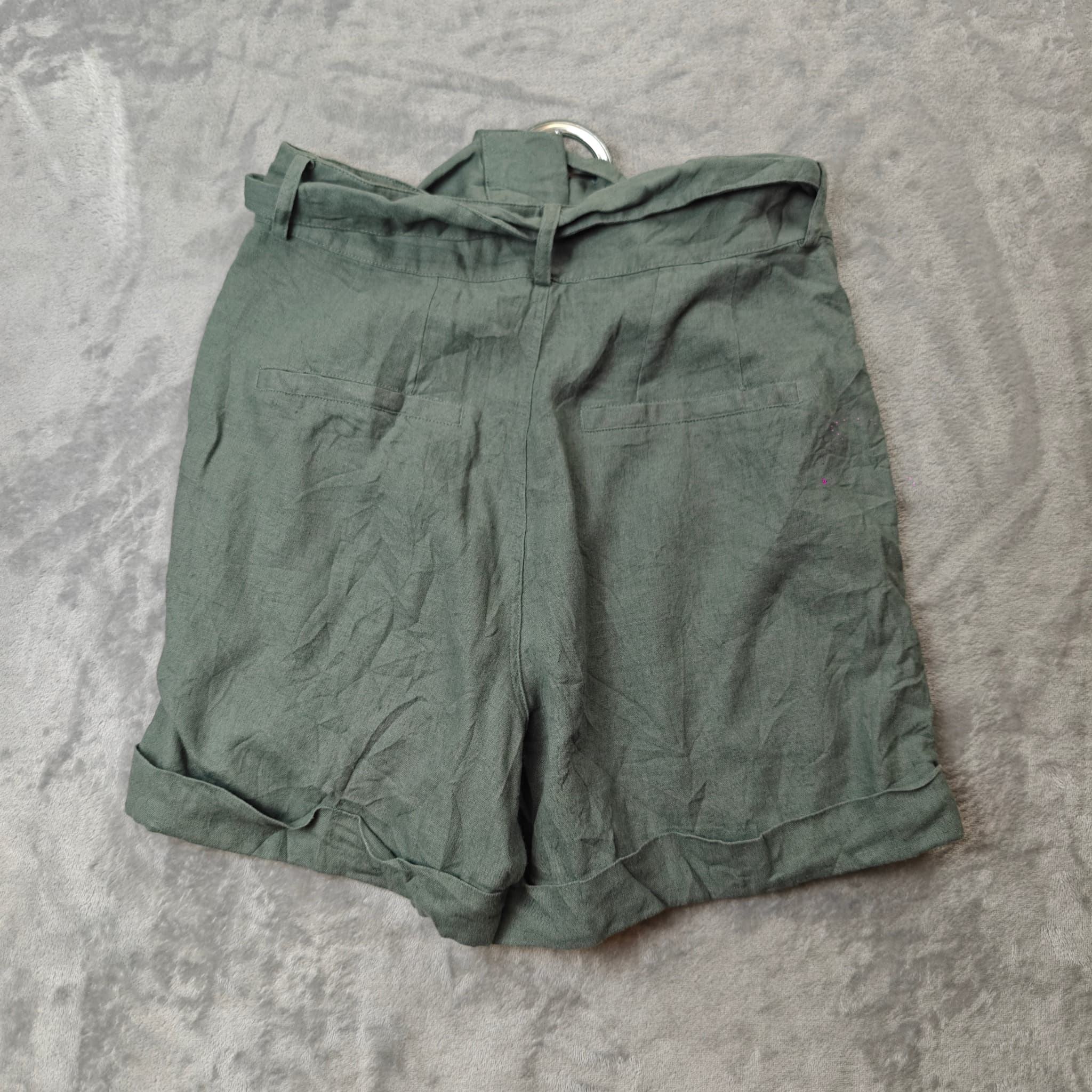 SABA Women's Linen Blend Belted Shorts - Olive Green Size 8 — photo 6 of 7