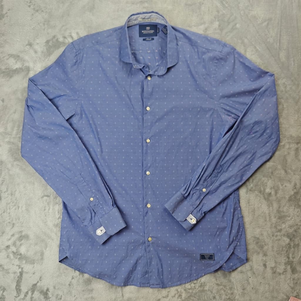 Scotch & Soda Men's Large Blue Micro-Print Stretch Long Sleeve Shirt — photo 1 of 6