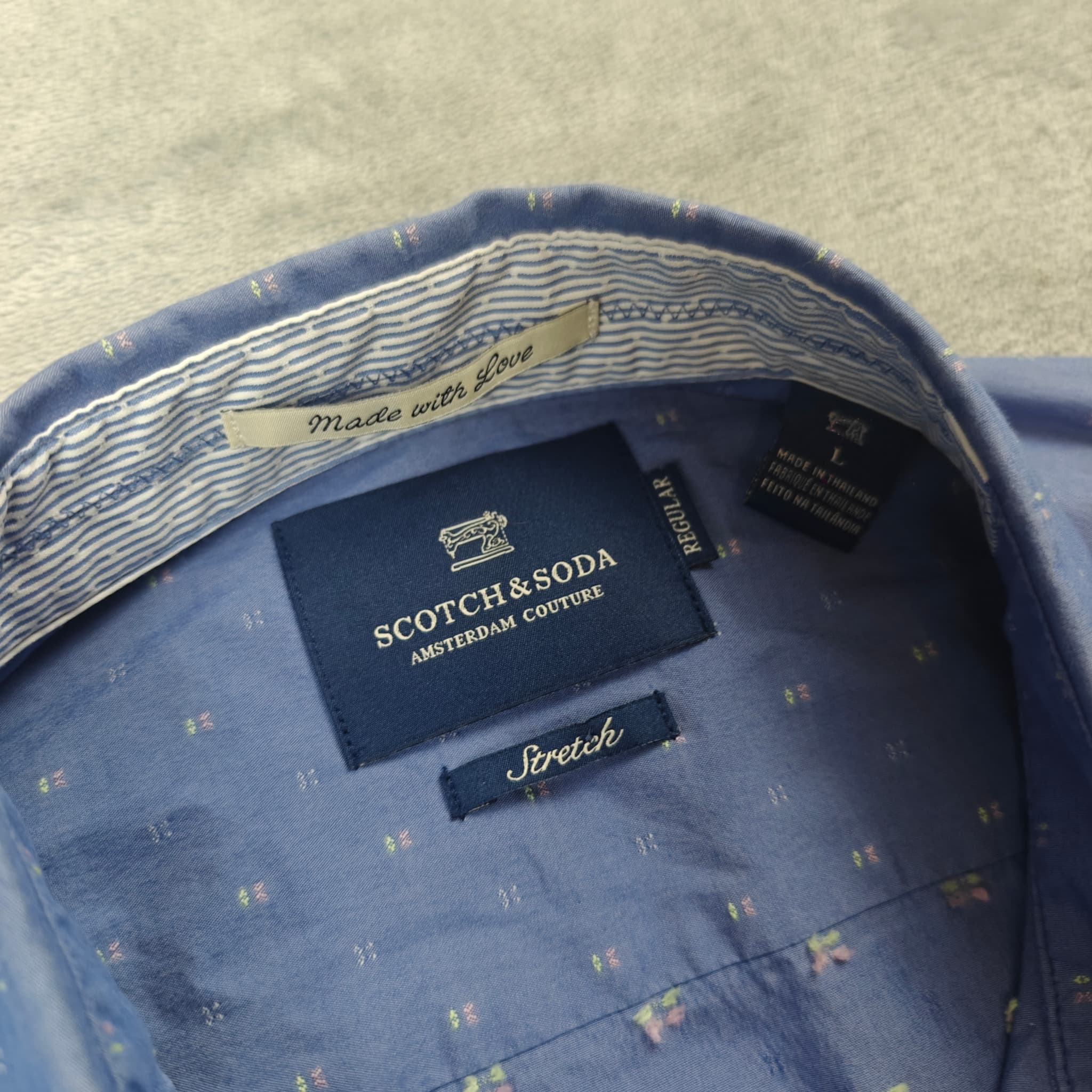 Scotch & Soda Men's Large Blue Micro-Print Stretch Long Sleeve Shirt — photo 2 of 6