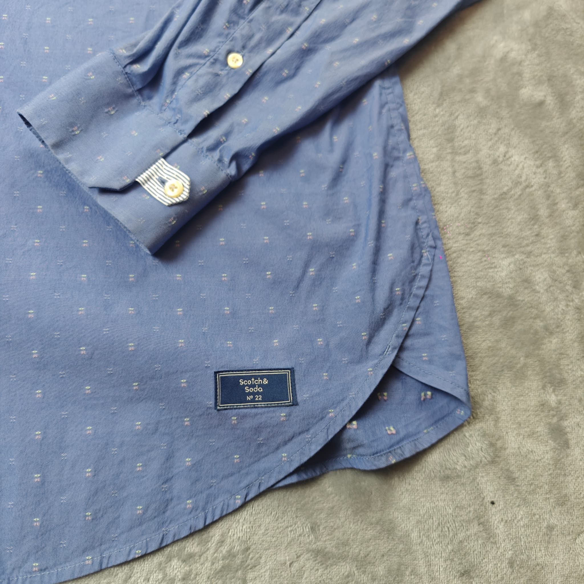 Scotch & Soda Men's Large Blue Micro-Print Stretch Long Sleeve Shirt — photo 3 of 6