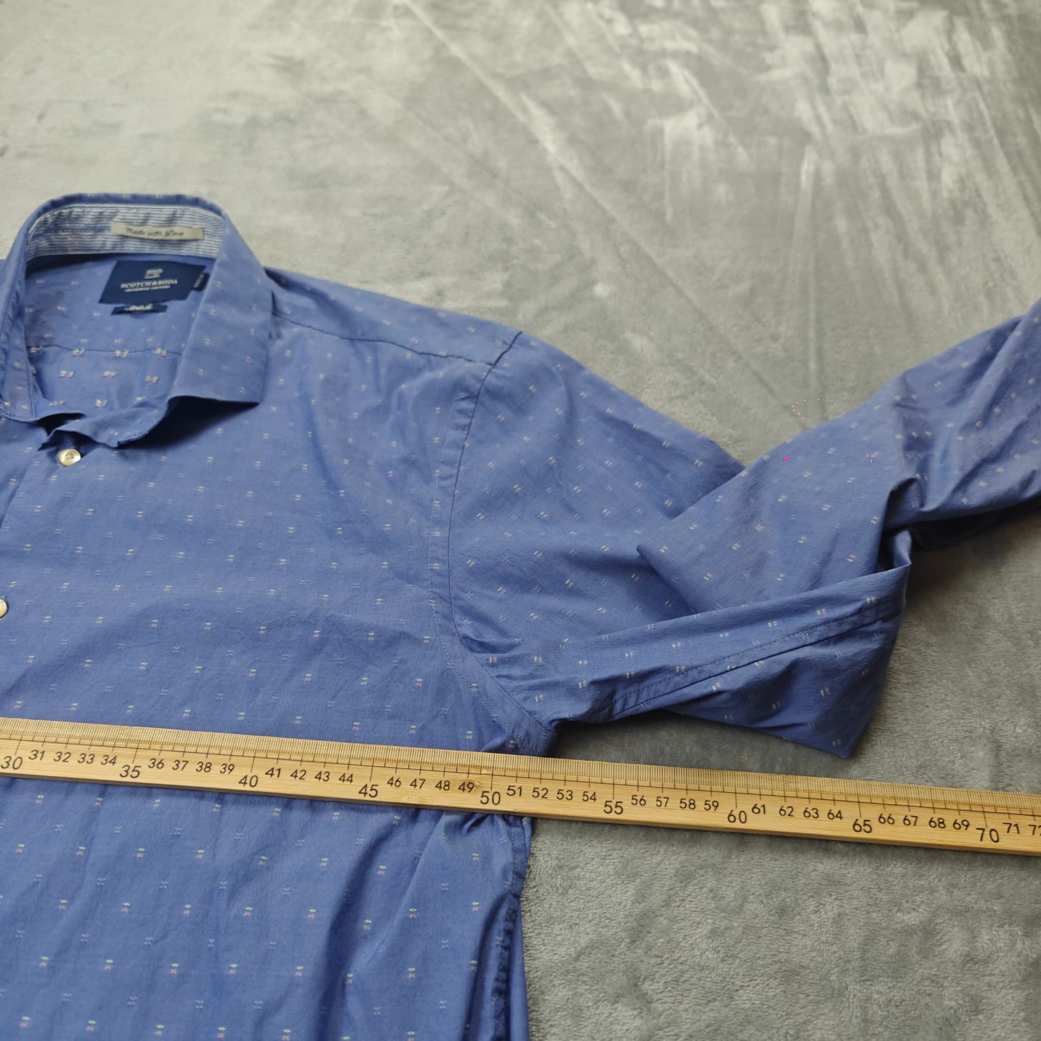 Scotch & Soda Men's Large Blue Micro-Print Stretch Long Sleeve Shirt — photo 5 of 6