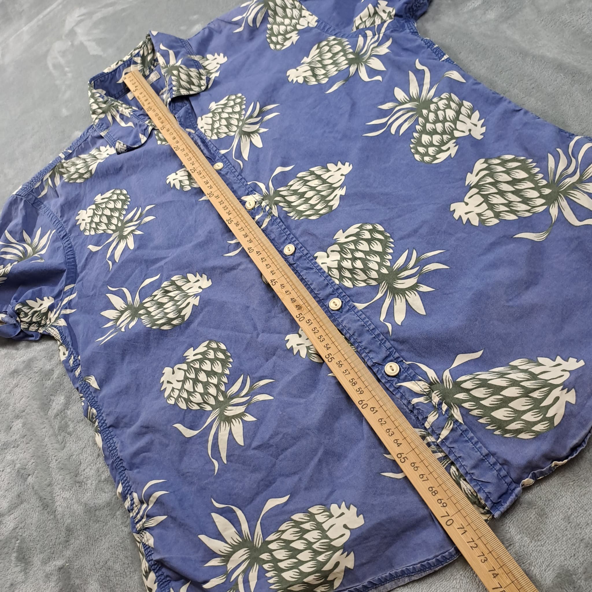 Scotch & Soda Men's Pineapple Print Short Sleeve Button Down Shirt Size L Blue — photo 5 of 7
