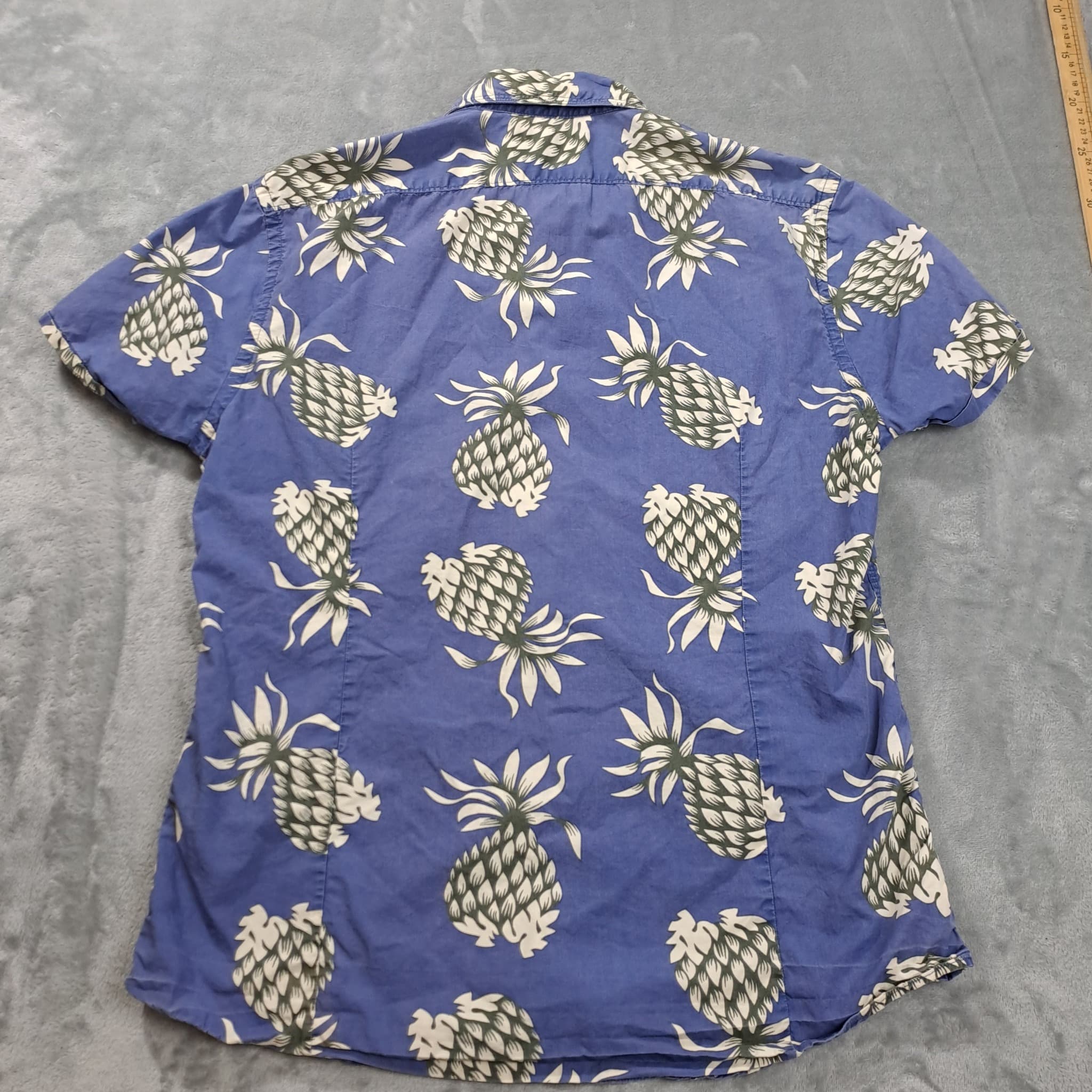 Scotch & Soda Men's Pineapple Print Short Sleeve Button Down Shirt Size L Blue — photo 7 of 7