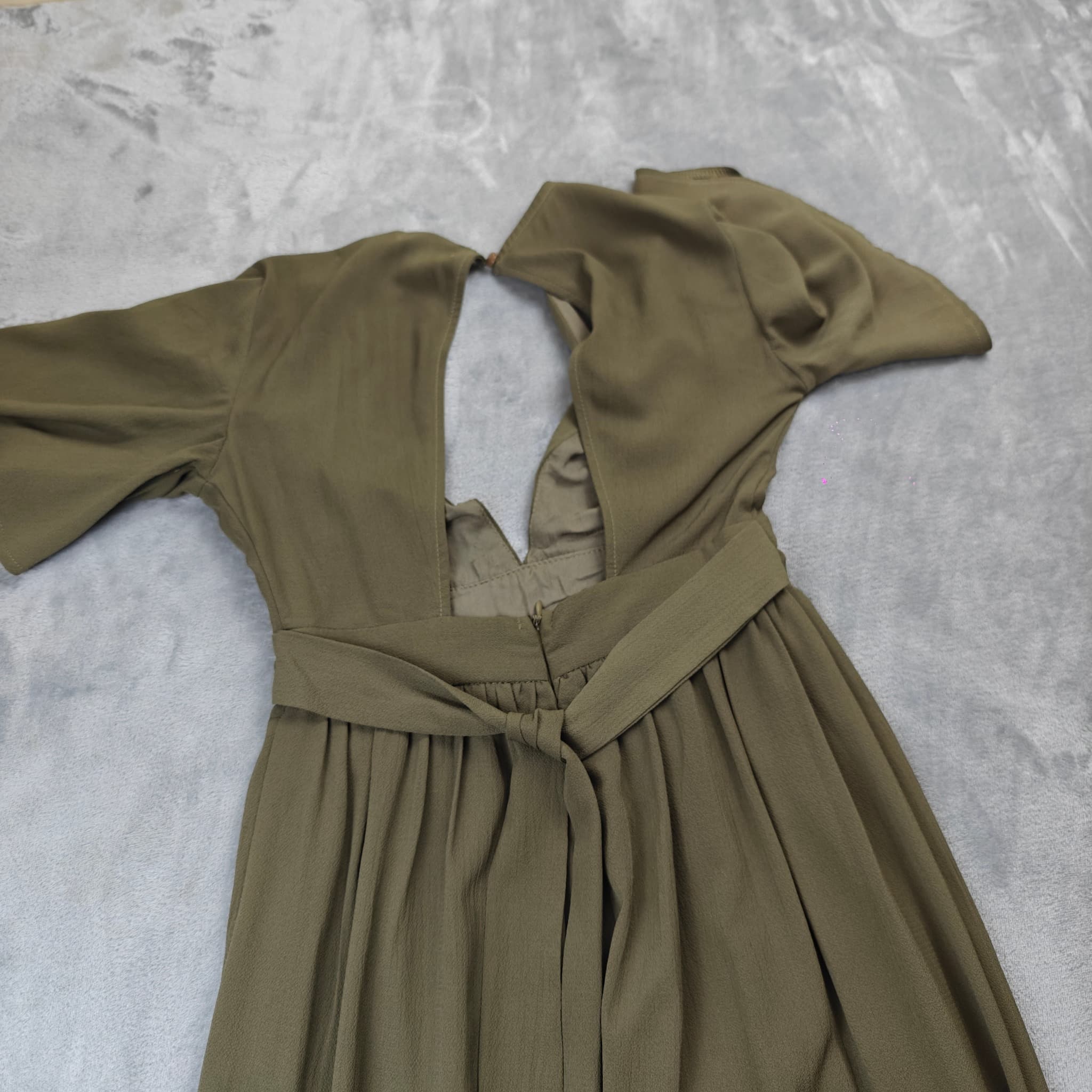 Shareen Collection Olive Green Deep V-Neck Maxi Dress Size 8 — photo 6 of 6
