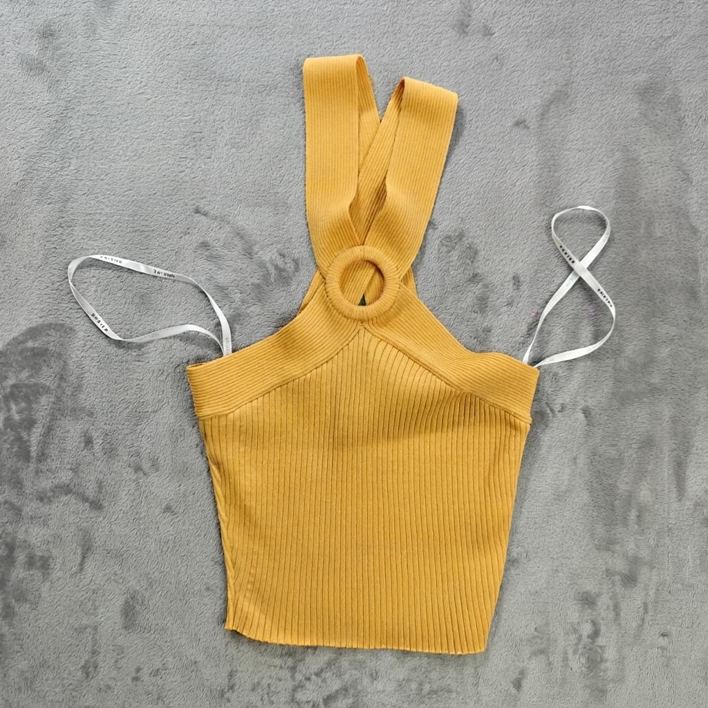 Sheike Mustard Ribbed Ring Detail Halter Top Size S — photo 1 of 7