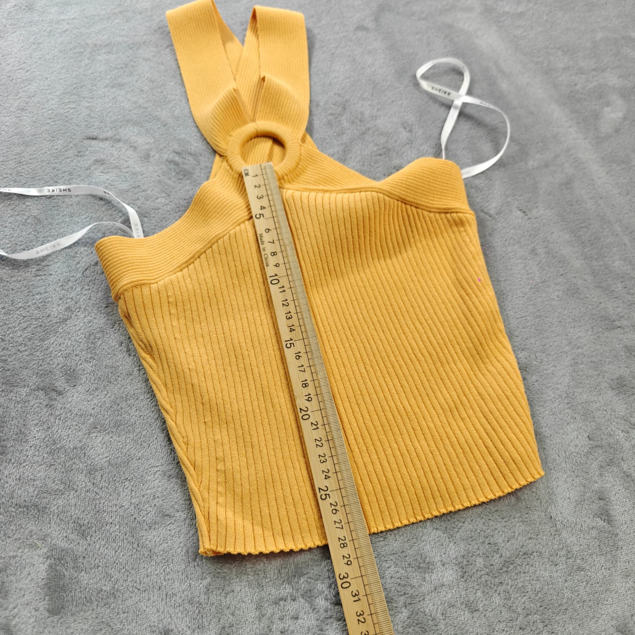 Sheike Mustard Ribbed Ring Detail Halter Top Size S — photo 2 of 7