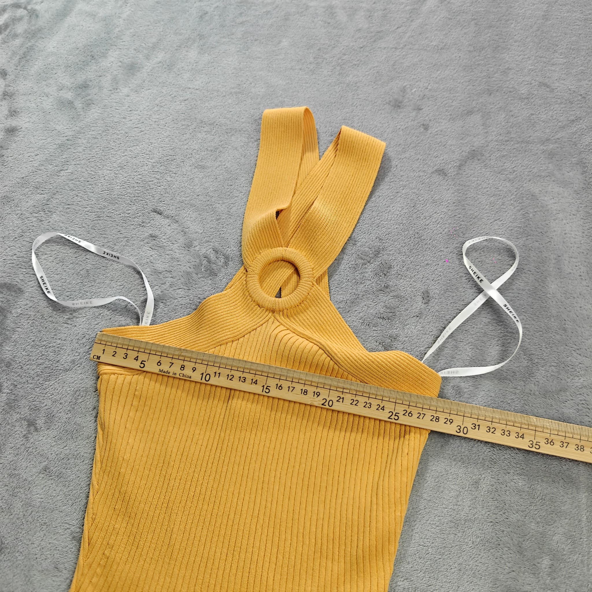 Sheike Mustard Ribbed Ring Detail Halter Top Size S — photo 4 of 7