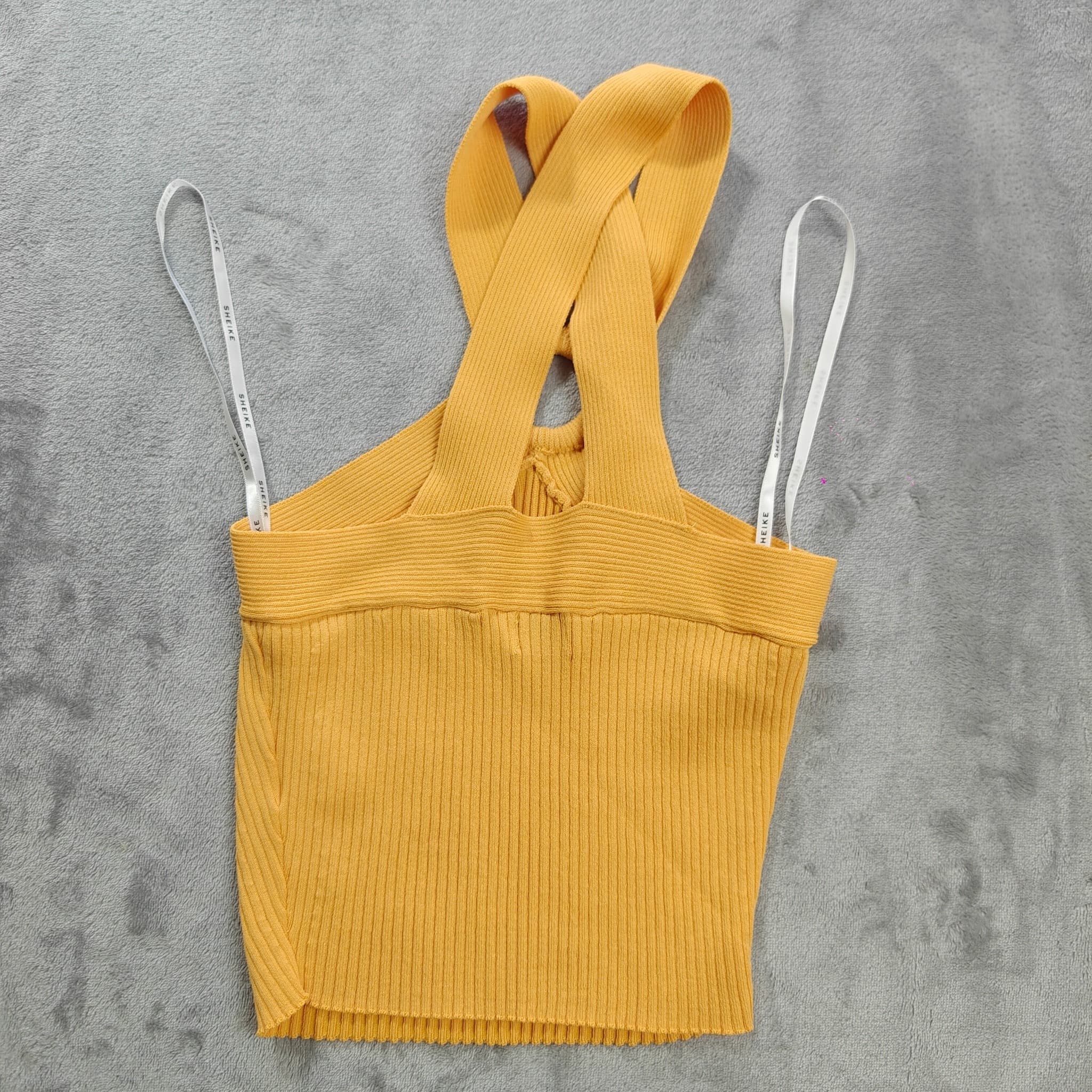 Sheike Mustard Ribbed Ring Detail Halter Top Size S — photo 7 of 7