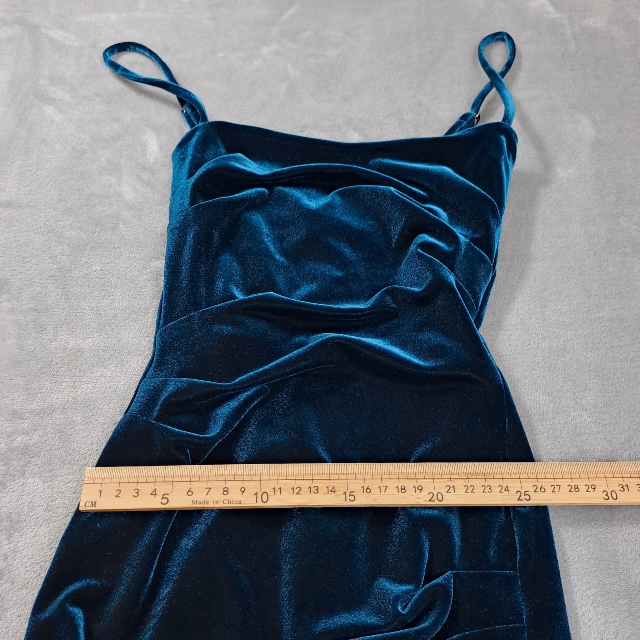 Teal Blue Velvet Ruched Midi Dress Women's — photo 2 of 7