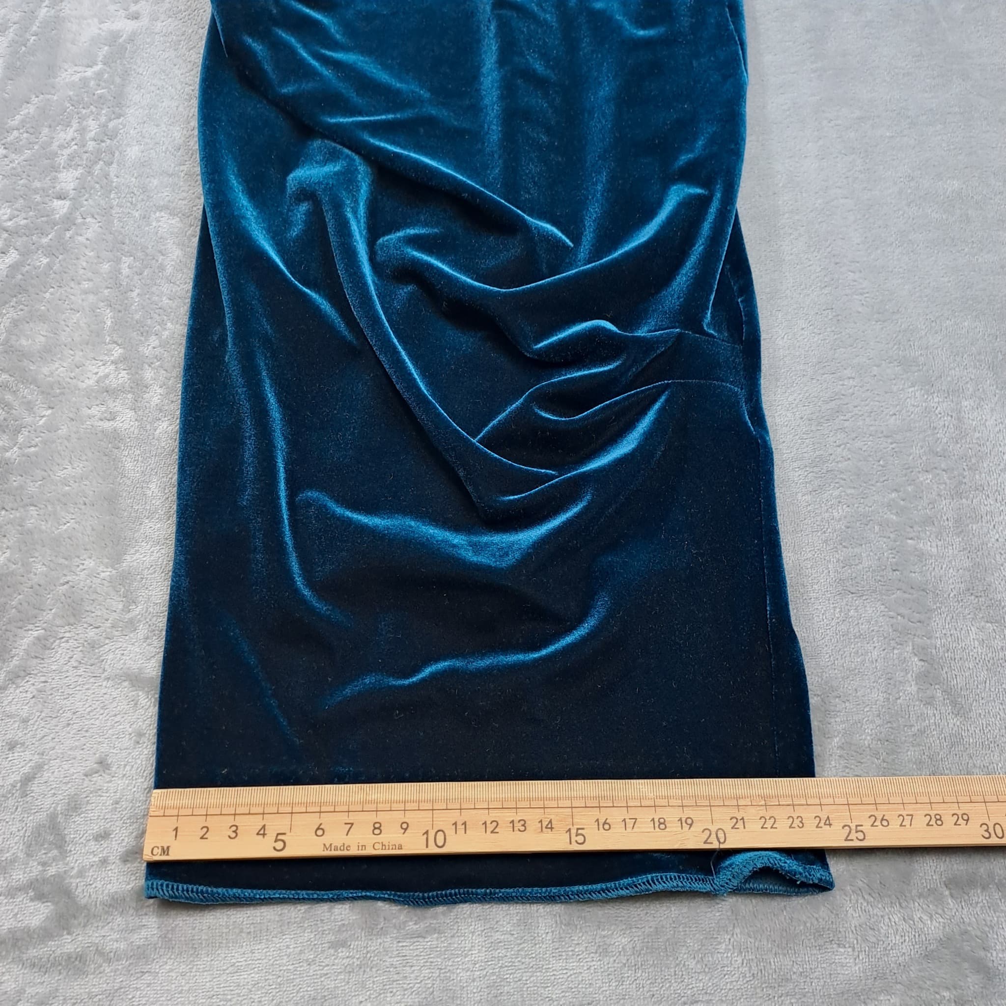 Teal Blue Velvet Ruched Midi Dress Women's — photo 3 of 7