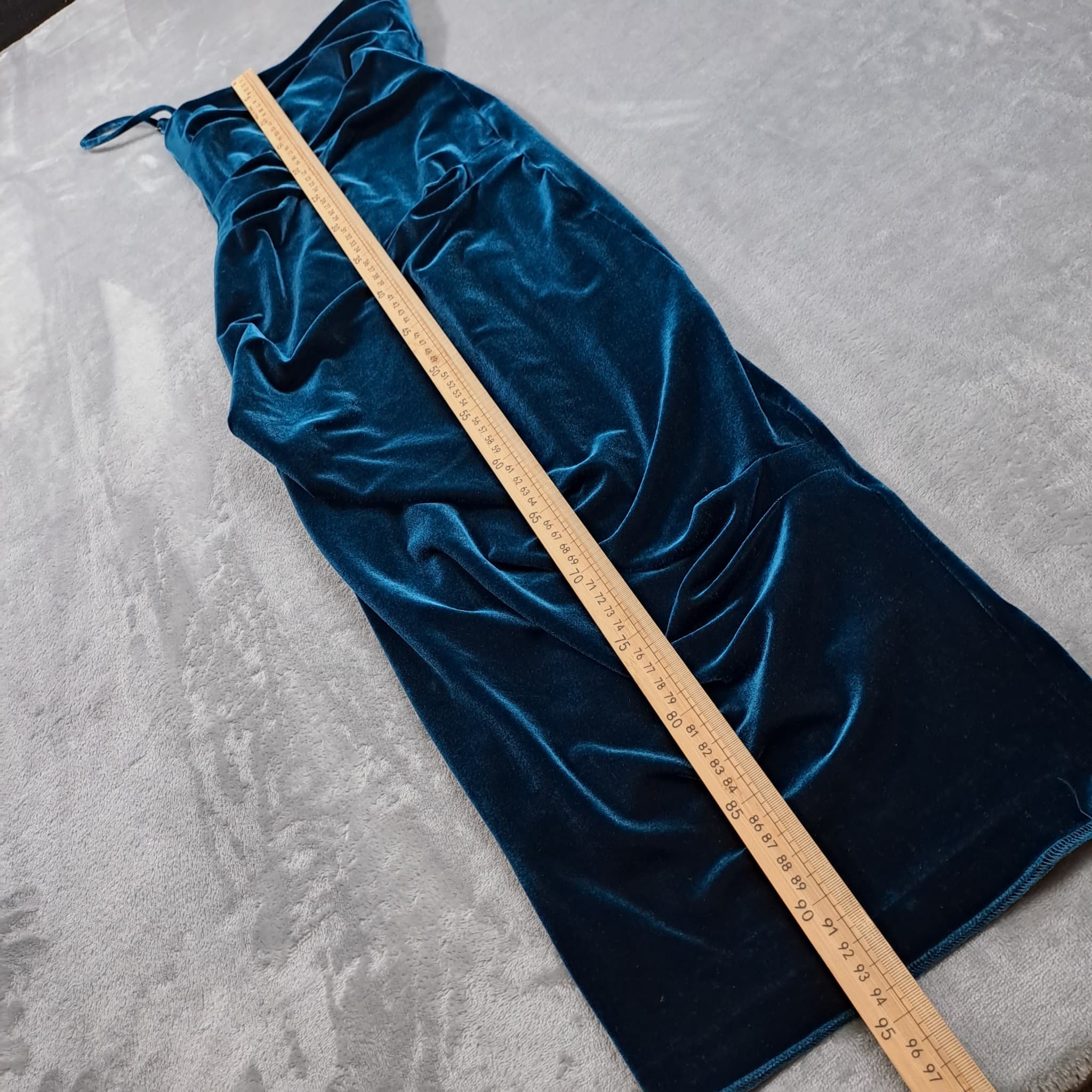 Teal Blue Velvet Ruched Midi Dress Women's — photo 4 of 7