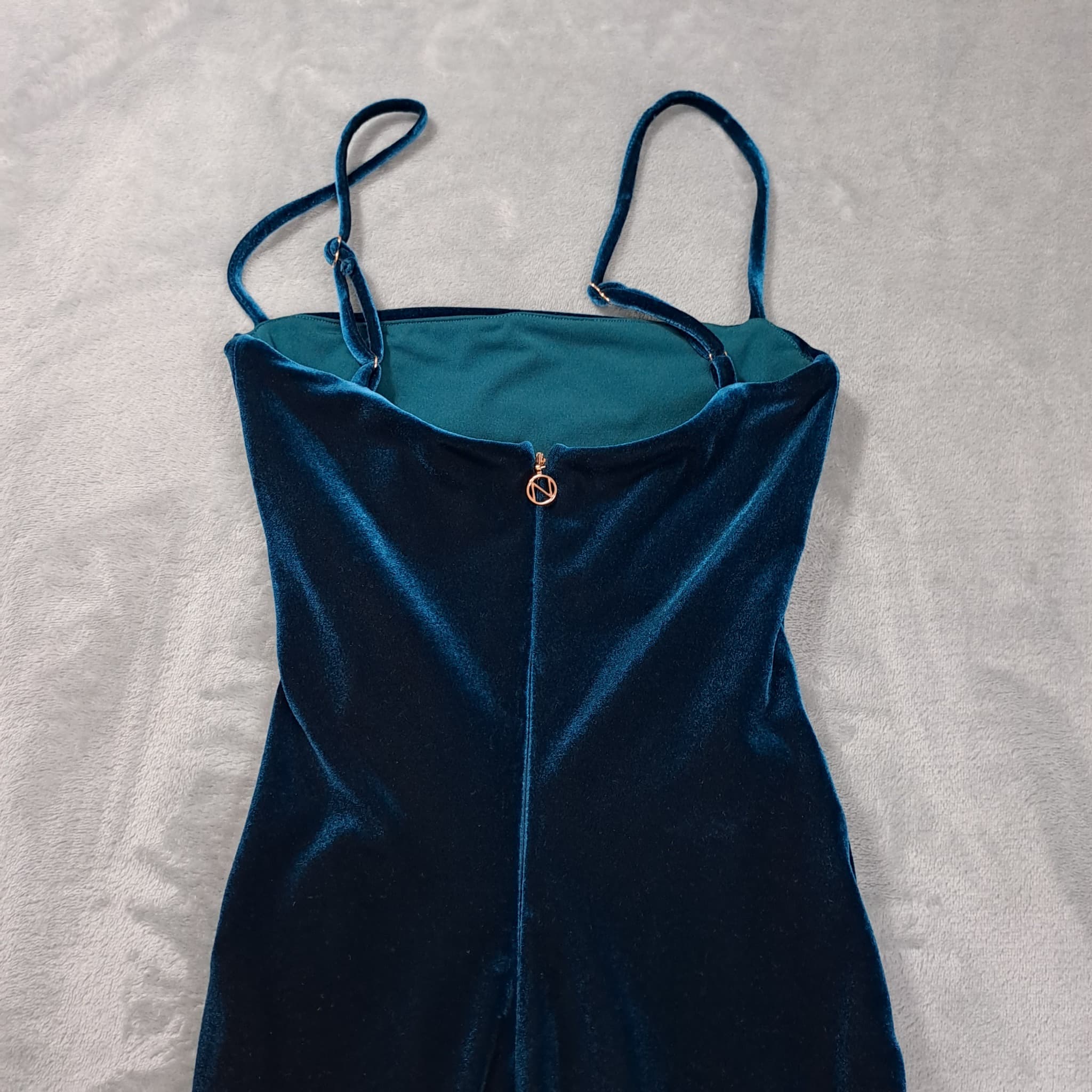Teal Blue Velvet Ruched Midi Dress Women's — photo 5 of 7