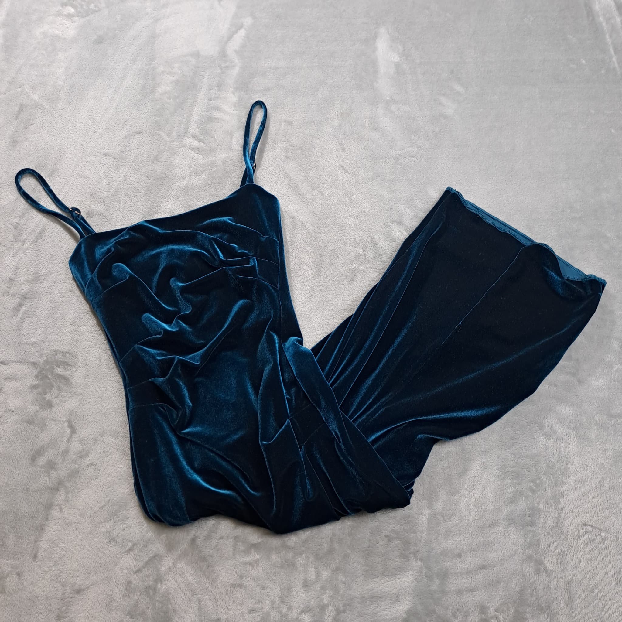 Teal Blue Velvet Ruched Midi Dress Women's — photo 6 of 7