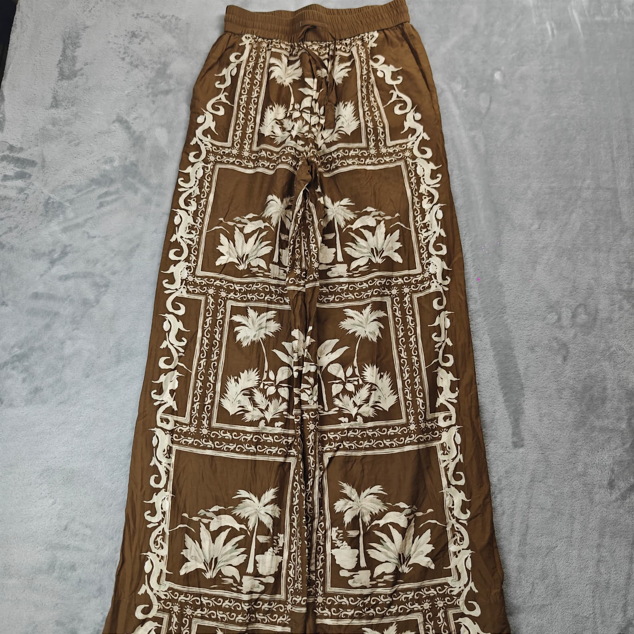 Hansen & Gretel Wide Leg Pants Women's XS Brown Tropical Comfy — photo 5 of 7