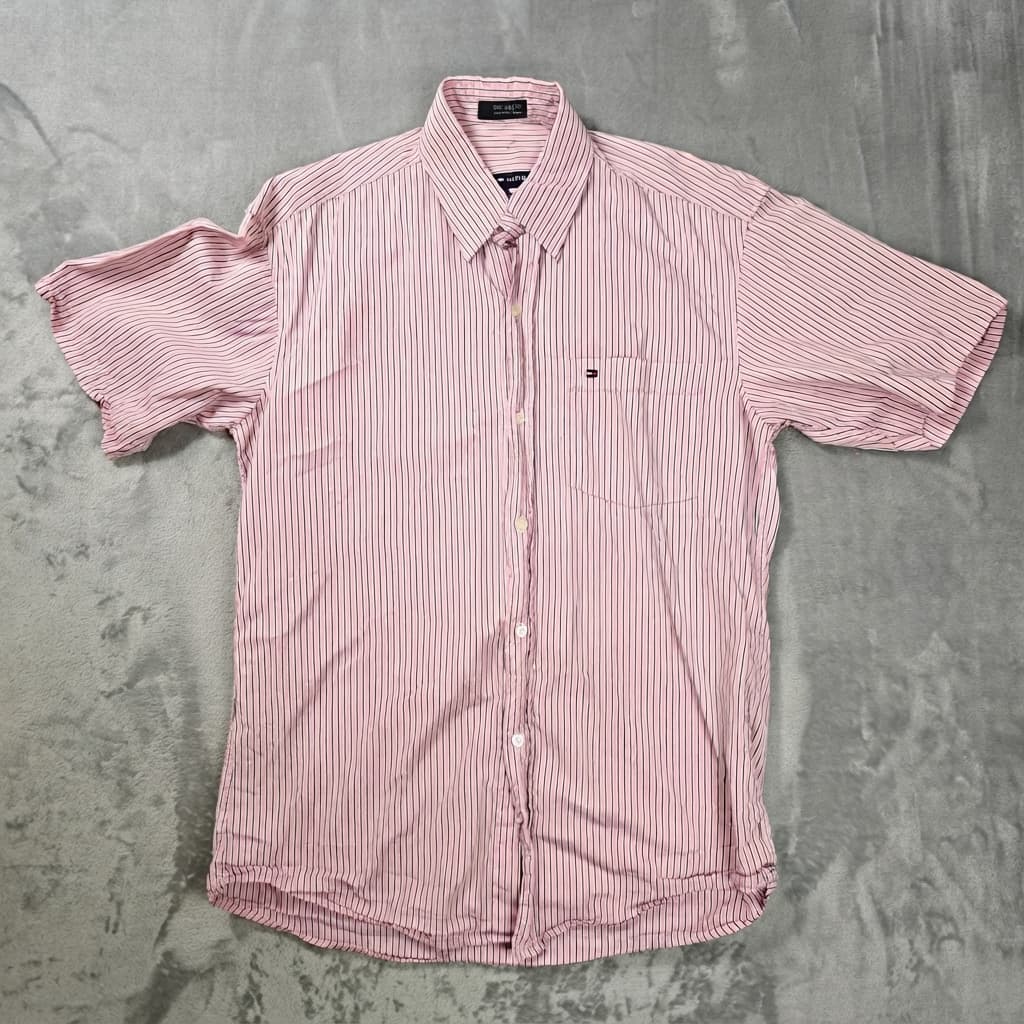 Tommy Hilfiger Button Down Shirt Men's XL Pink Striped Short Sleeve — photo 1 of 5