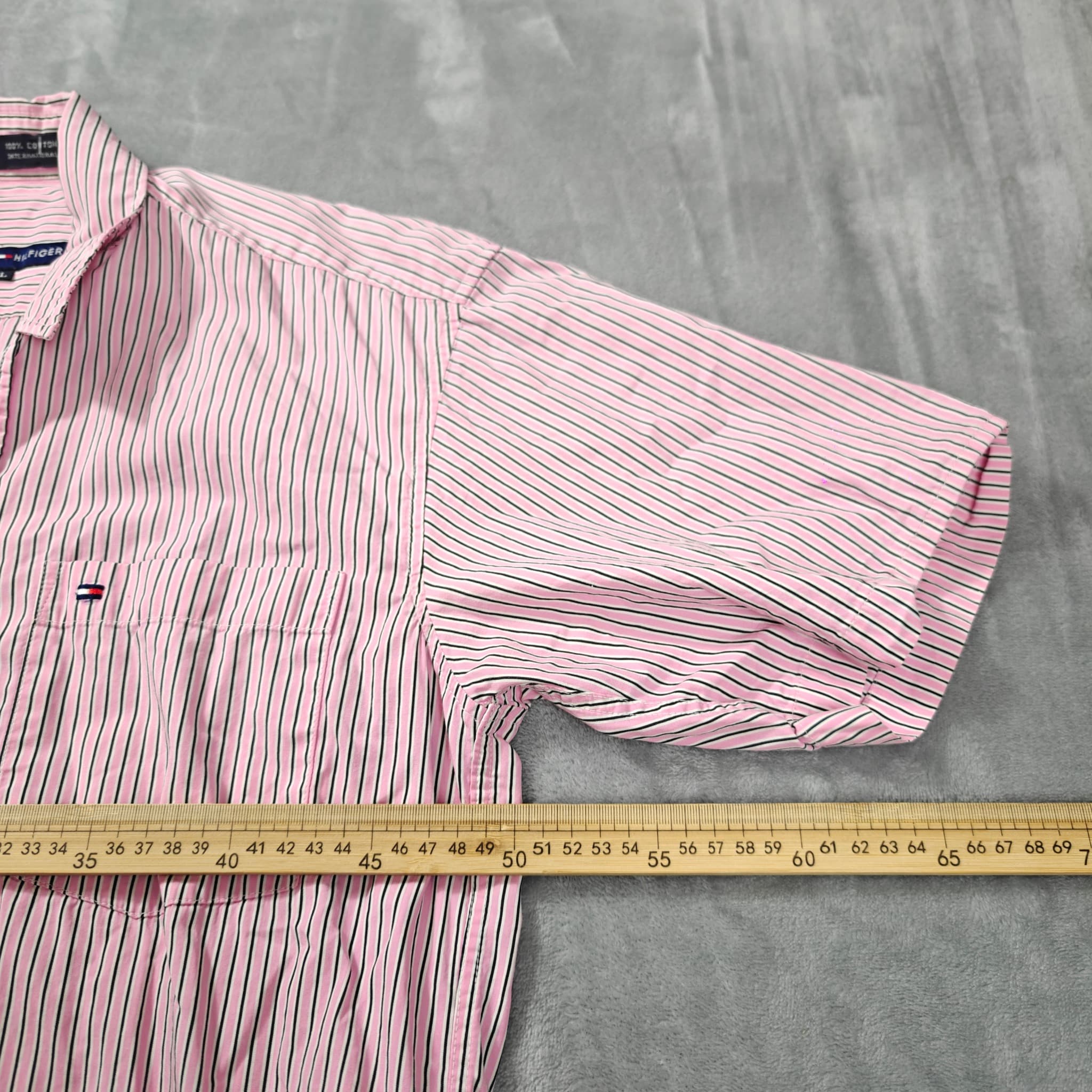 Tommy Hilfiger Button Down Shirt Men's XL Pink Striped Short Sleeve — photo 4 of 5