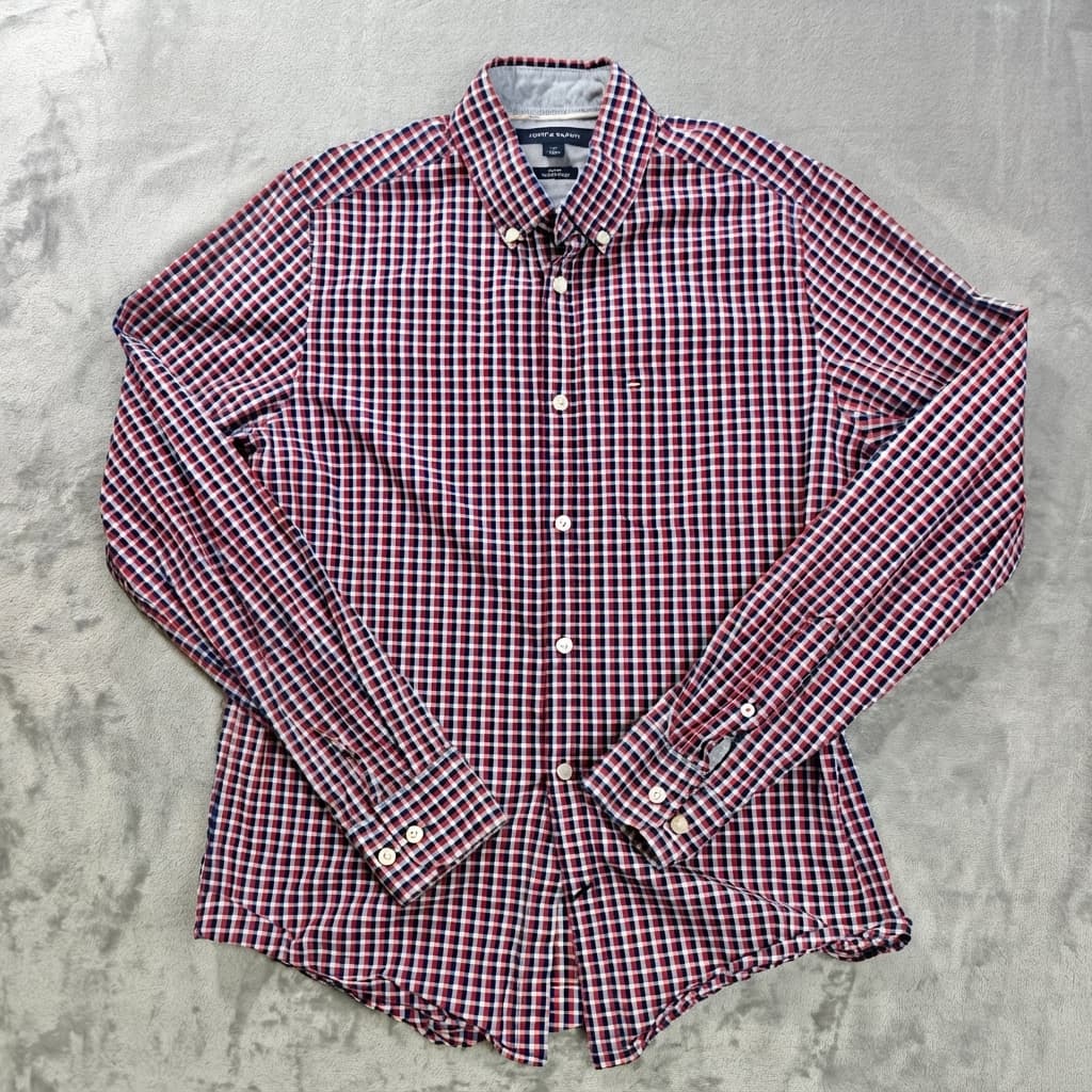 Tommy Hilfiger Men's Slim Fit Plaid Button-Down Shirt Red Blue Size S — photo 1 of 7