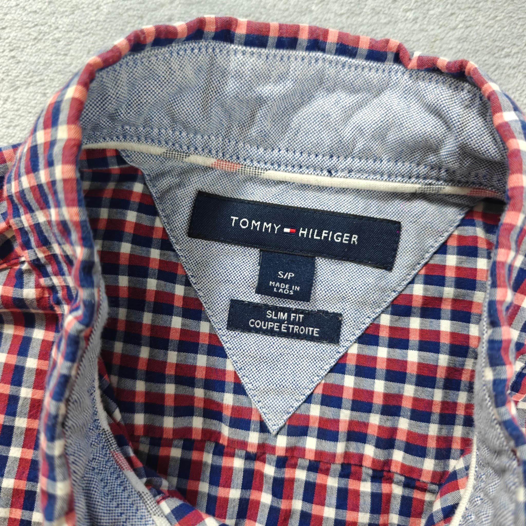 Tommy Hilfiger Men's Slim Fit Plaid Button-Down Shirt Red Blue Size S — photo 2 of 7