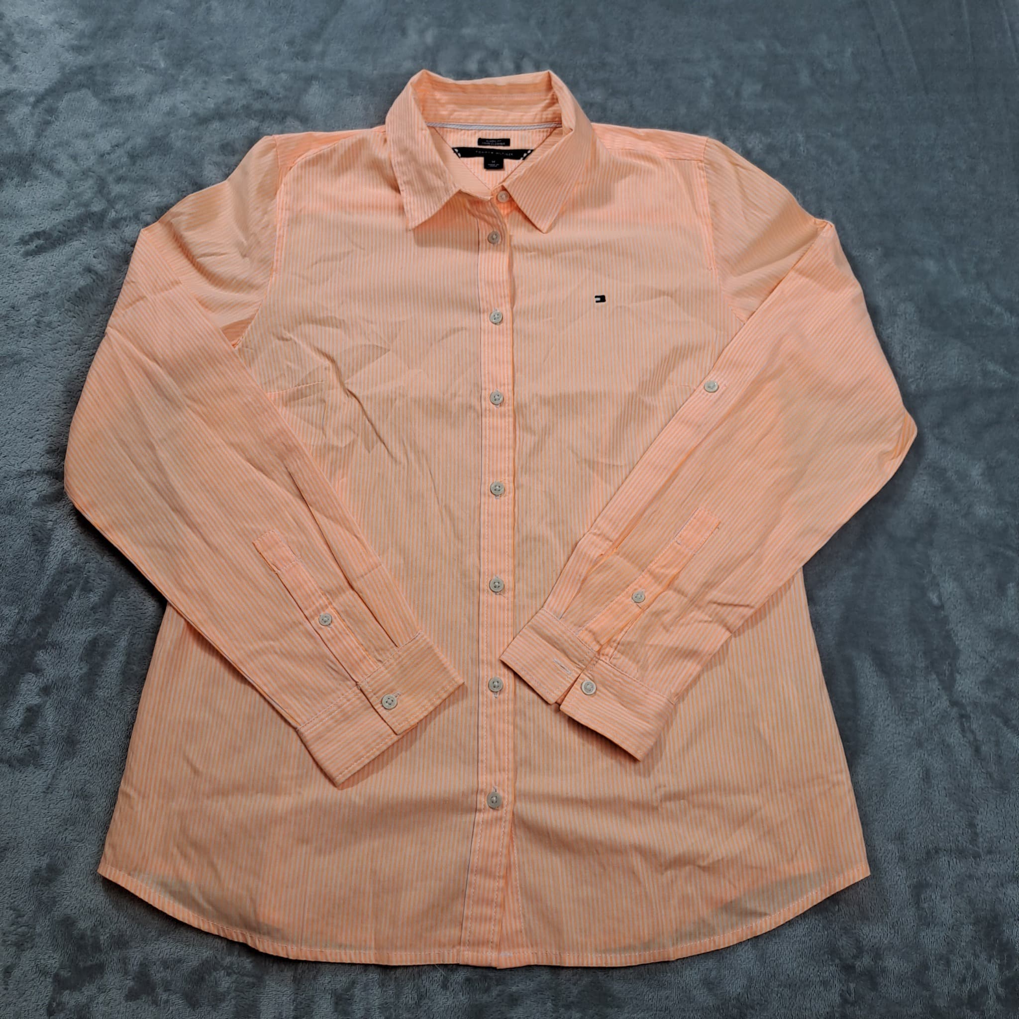 Tommy Hilfiger Women's Peach Striped Long Sleeve Button-Down Shirt Size M — photo 1 of 7