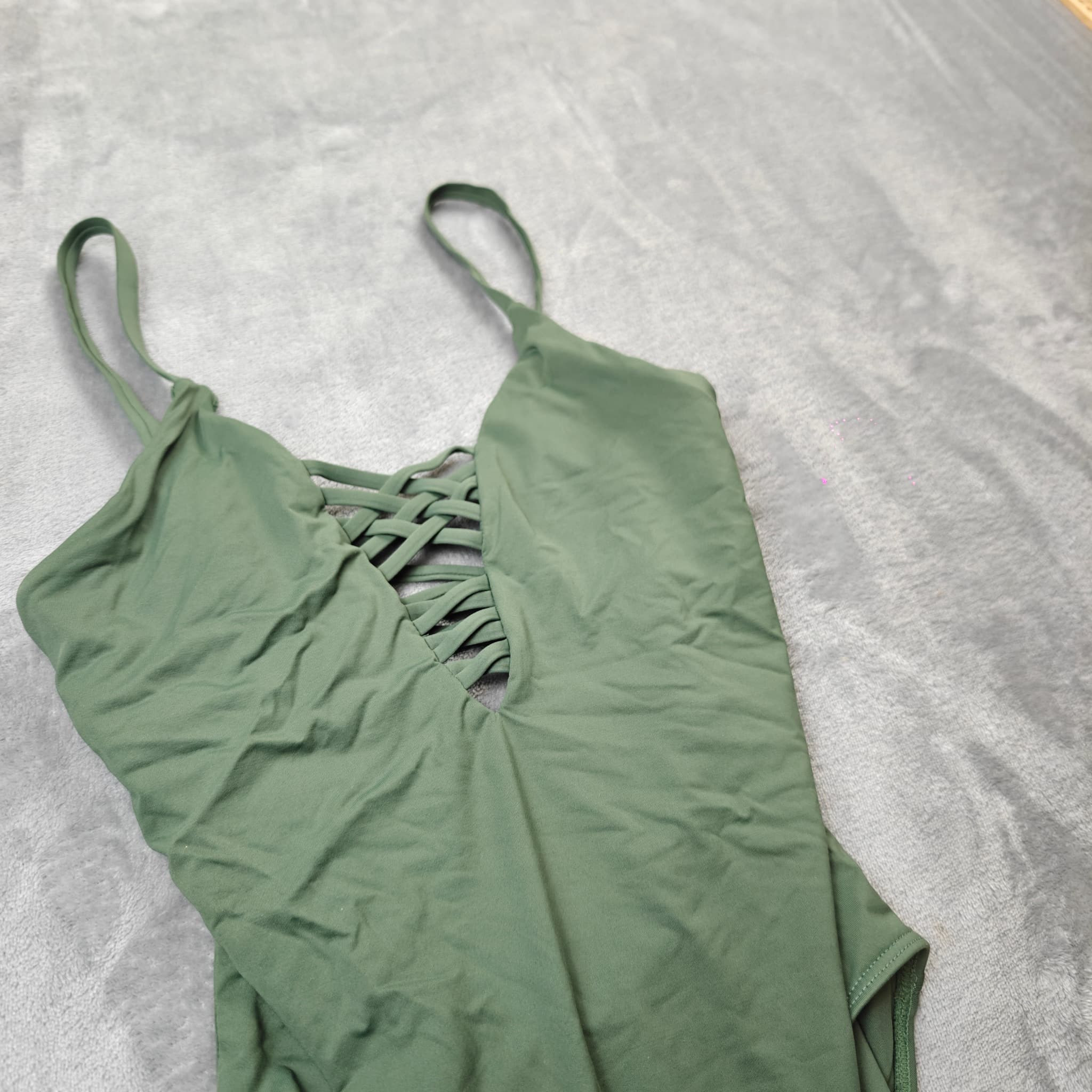 Topanga Olive Green Lace-Up Front One-Piece Swimsuit - Size 10 — photo 2 of 7