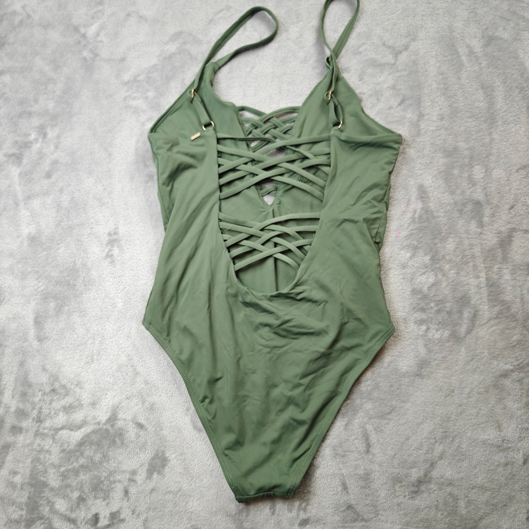 Topanga Olive Green Lace-Up Front One-Piece Swimsuit - Size 10 — photo 7 of 7