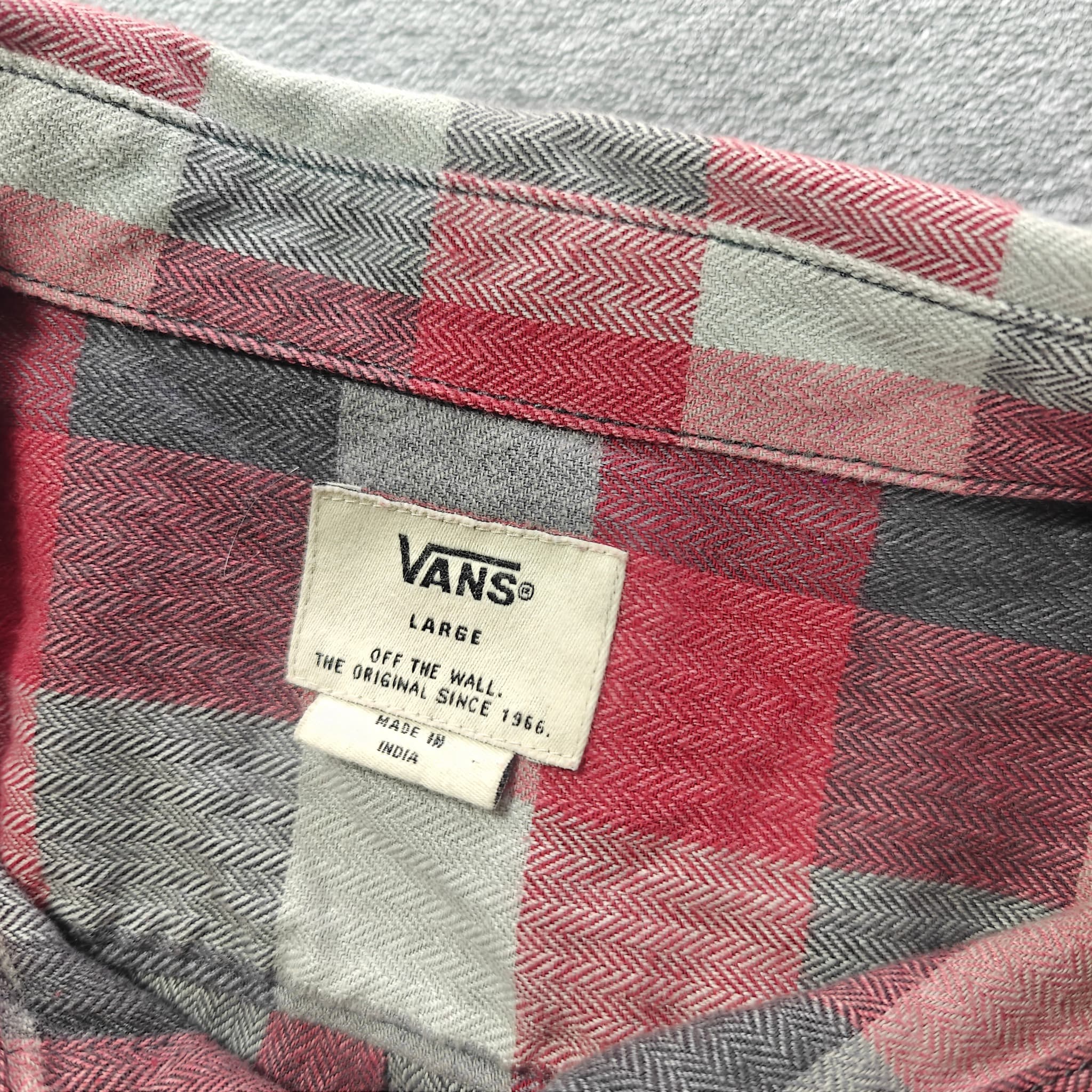Vans Men's Red and Grey Plaid Long Sleeve Button-Down Flannel Shirt — photo 2 of 6